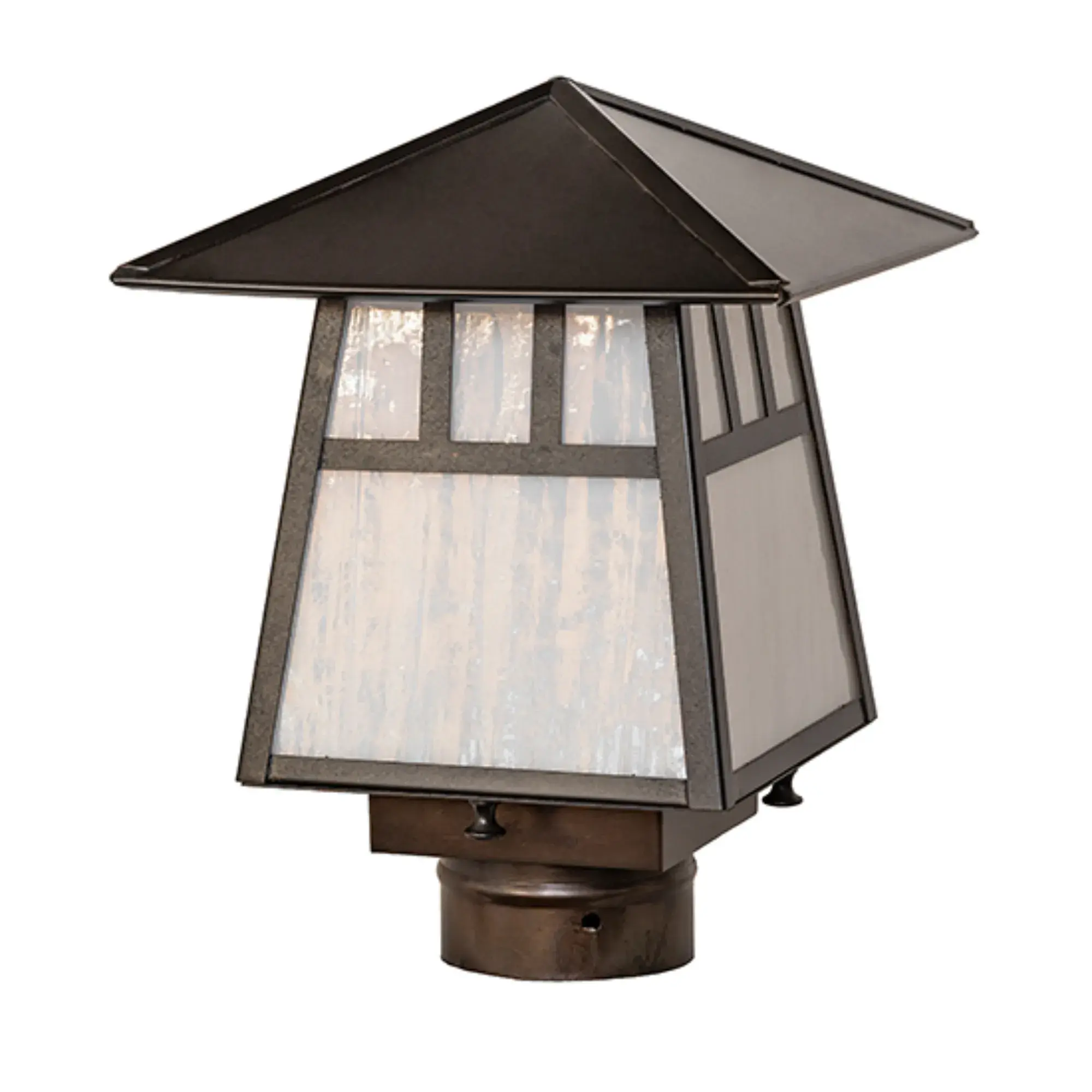 8" Square Stillwater Double Bar Mission Post Mount β Craftsman Brown β Wet-Rated β Meyda Lighting Meyda Lighting