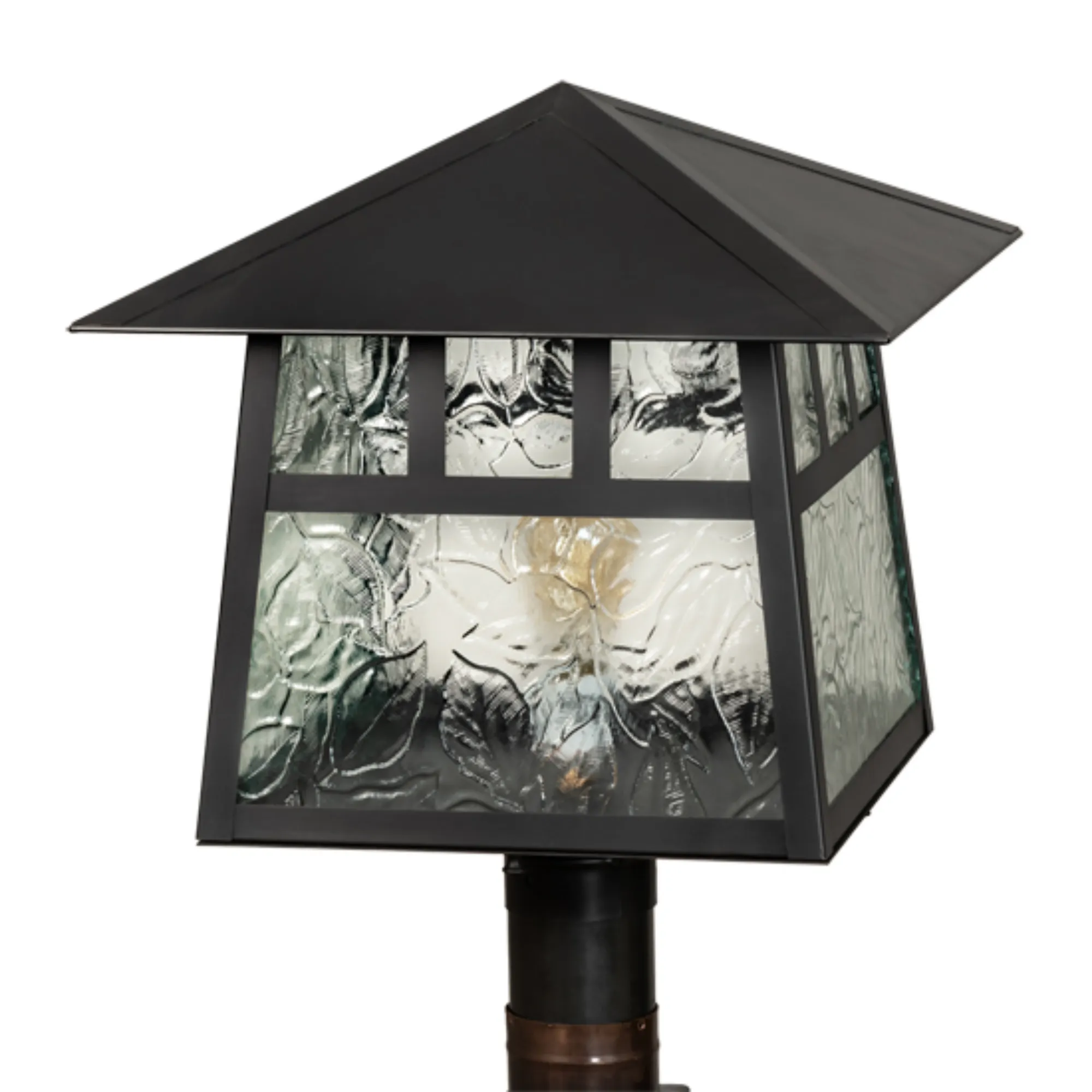 16" Square Stillwater Double Bar Mission Post Mount – Craftsman Brown – Wet-Rated – Meyda Lighting
