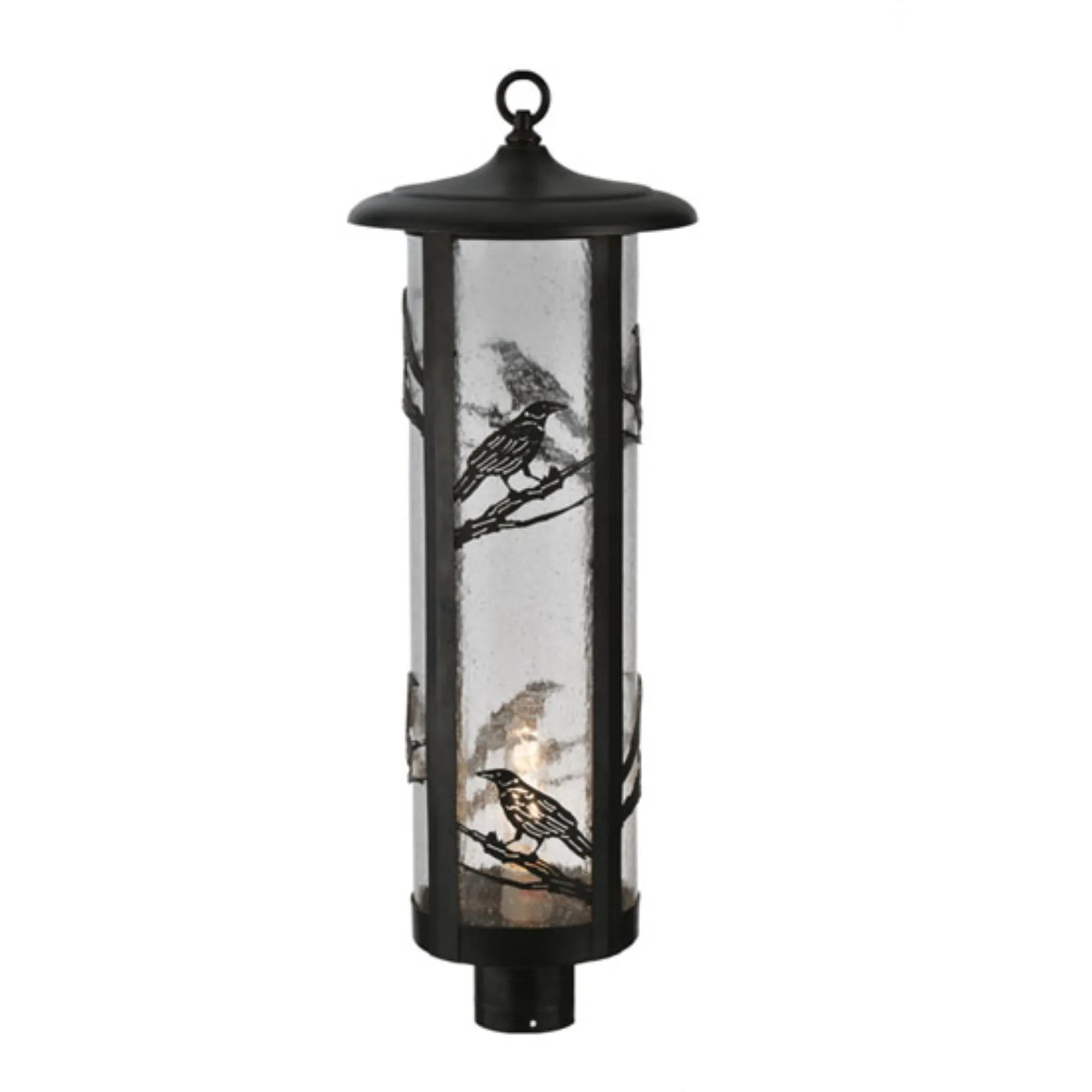 10" Wide Fulton Raven Post Mount – Craftsman Brown – Clear Seeded Glass – Wet-Rated – Meyda Lighting