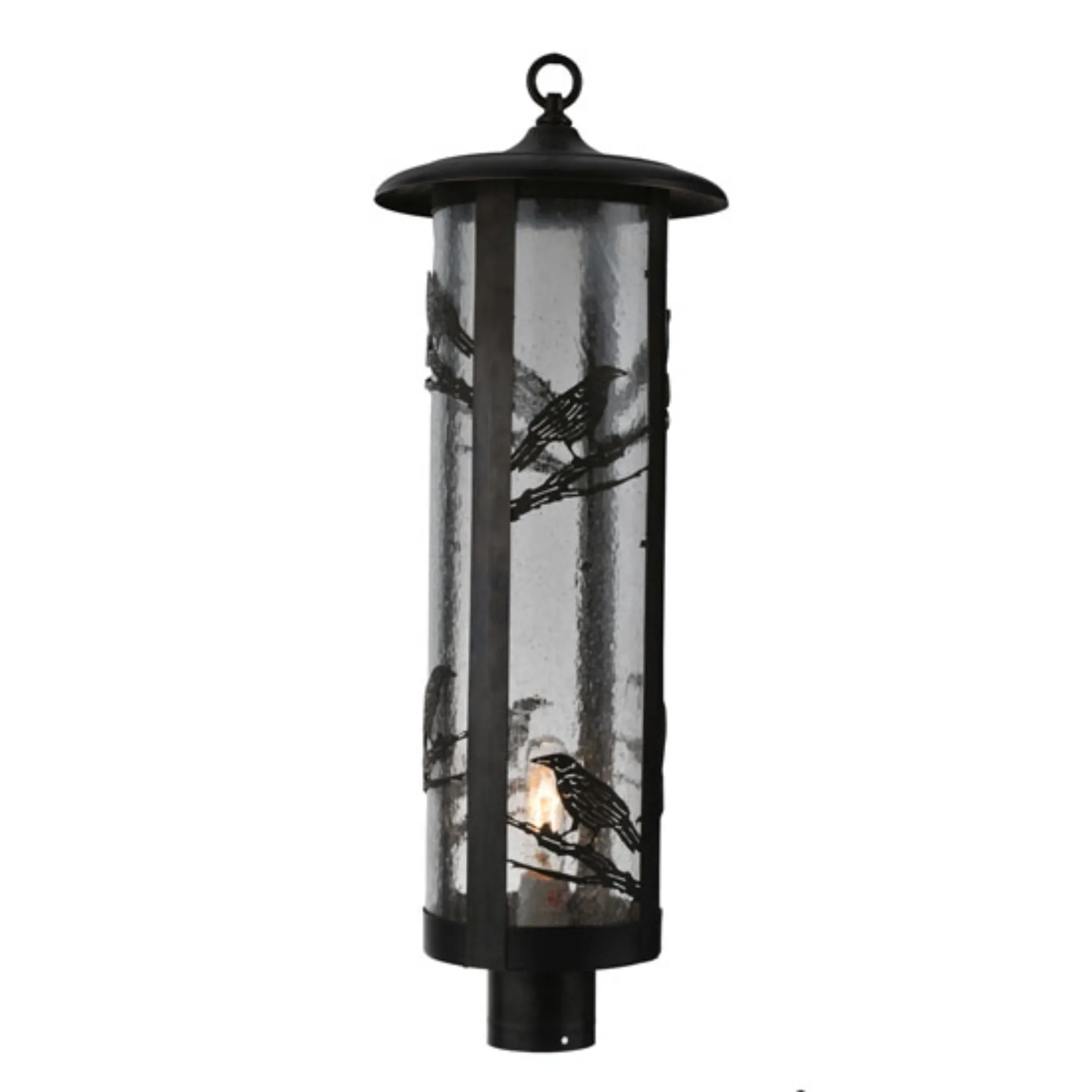 10" Wide Fulton Raven Post Mount – Craftsman Brown – Clear Seeded Glass – Wet-Rated – Meyda Lighting