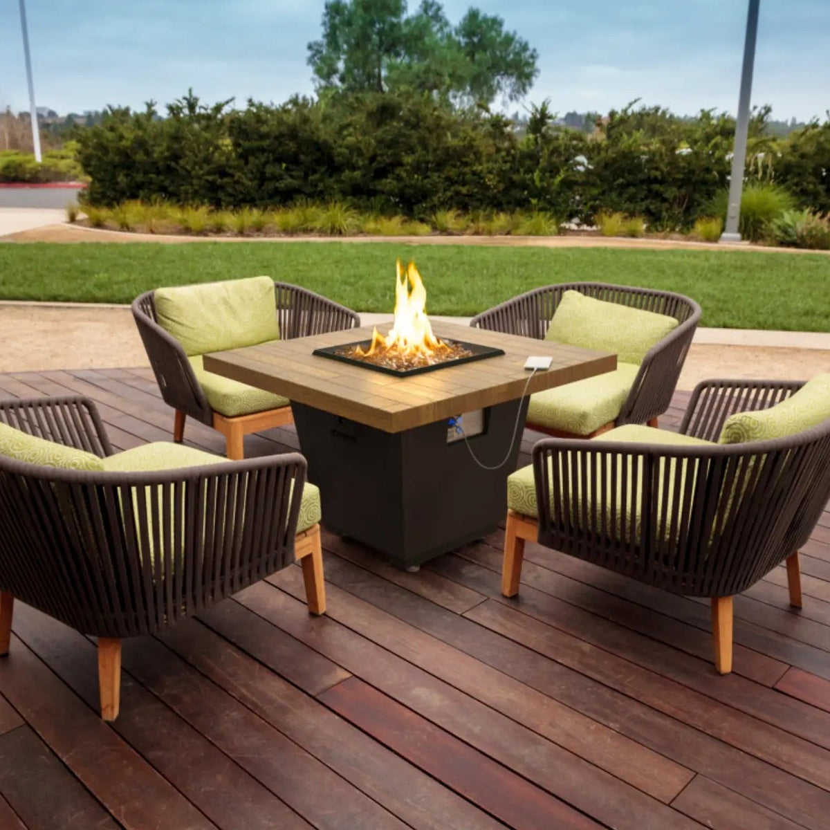 American Fyre Designs Cosmopolitan Square 36" Reclaimed Wood and GFRC Gas Fire Pit Table American Fyre Designs