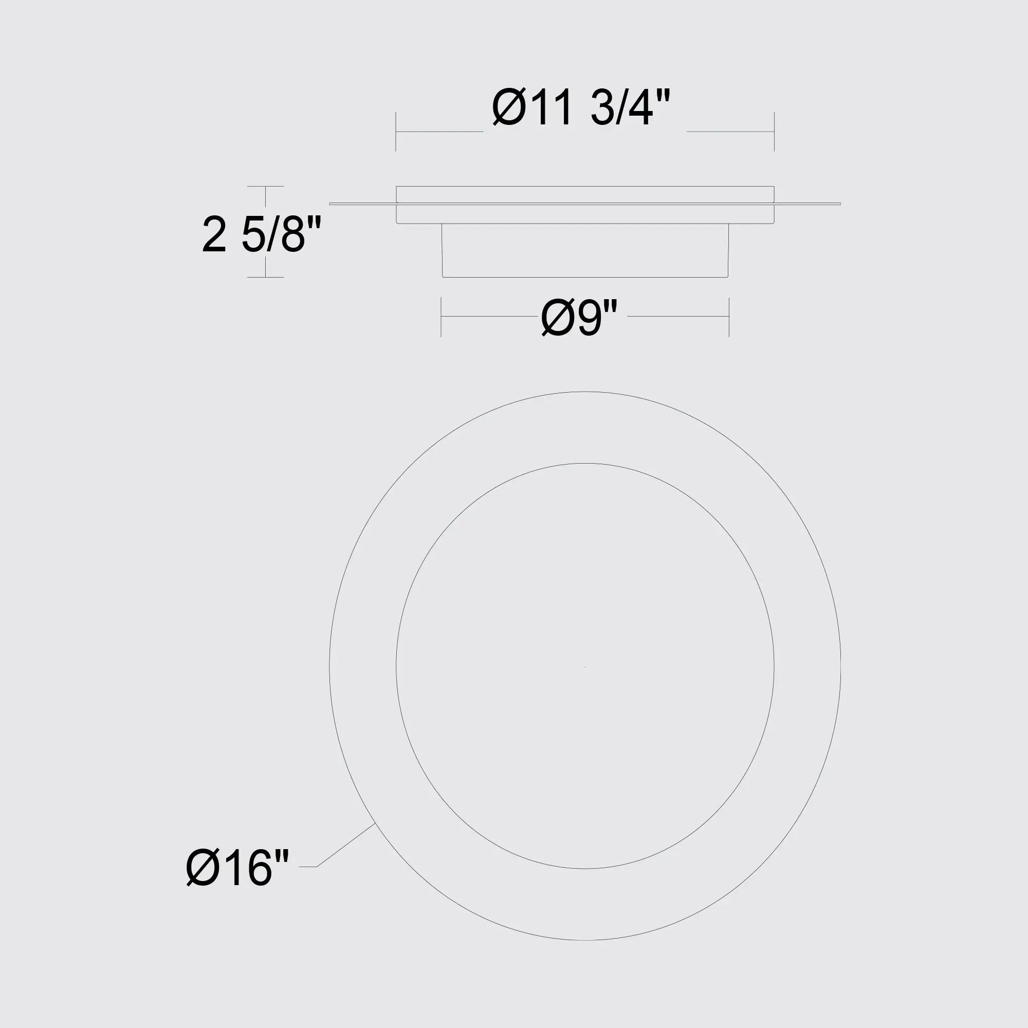 Alteck Plate 16-Inch Black 3-CCT LED Outdoor Flush Mount Light - AFM0013-3CCT-W-BK - Line Drawing
