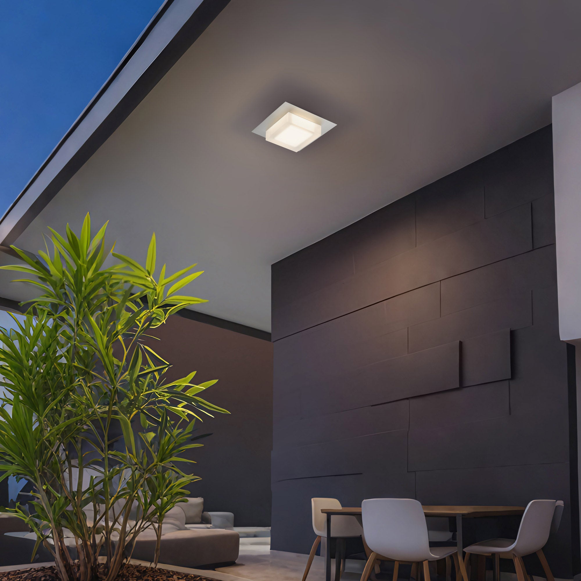 Alteck Foursquare 8-Inch Stainless Steel 3-CCT LED Outdoor Flush Mount Light - AFM0014-3CCT-W-BSS - Application Exterior Image