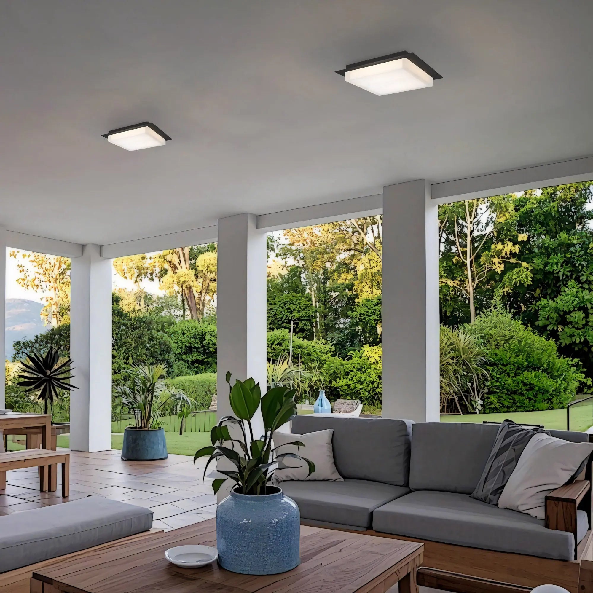 Alteck Foursquare 14-Inch Black 3-CCT LED Outdoor Flush Mount Light - AFM0015-3CCT-W-BK - Application Exterior Image
