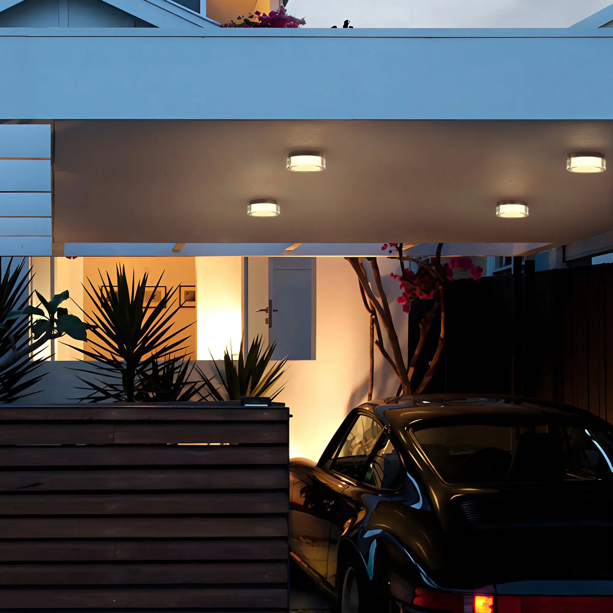 Alteck Sunspot 6-Inch Black 3-CCT LED Outdoor Flush Mount Light - AFM0016-3CCT-W-BK - Application Exterior Image