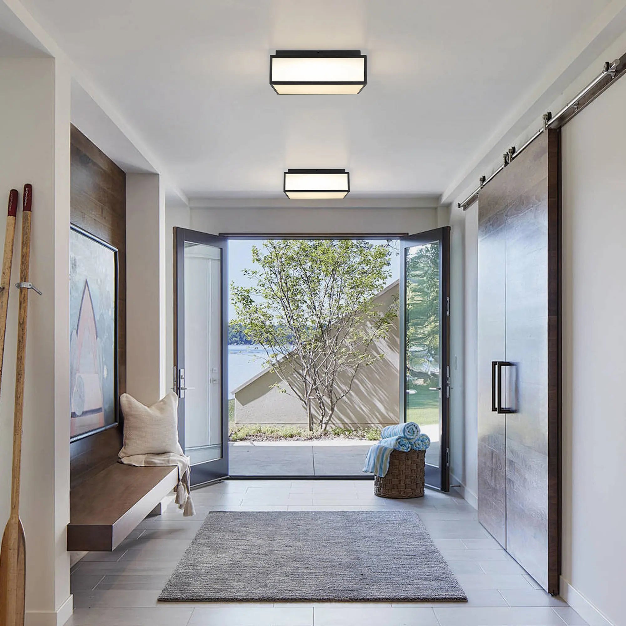 Alteck Panel Square 14-Inch Black 3-CCT LED Outdoor Flush Mount Light - AFM0025-3CCT-W-BK - Application Interior Image