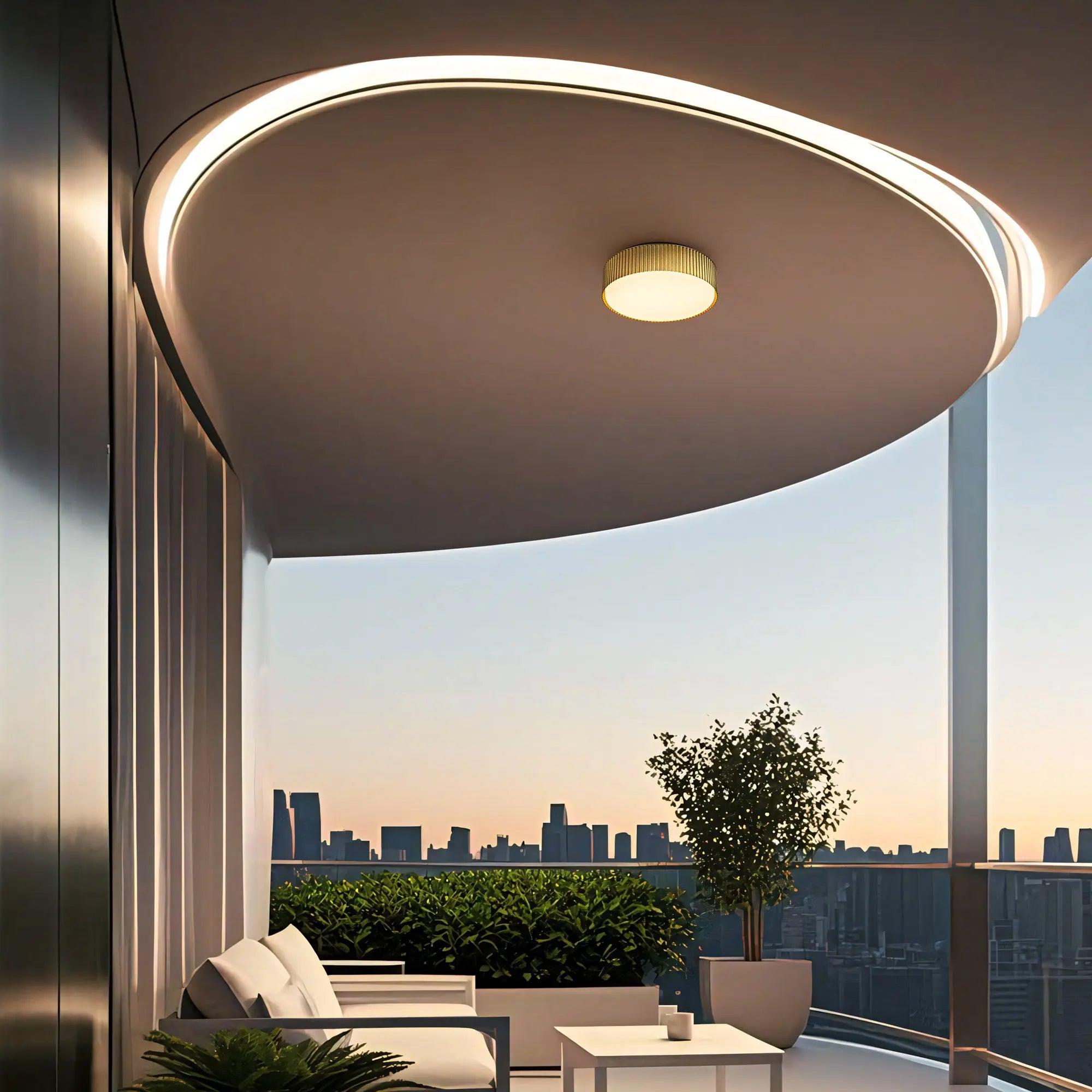 Alteck CHANNEL 9-Inch Black LED Outdoor Flush Mount Light - AFM0064-5CCT-W-BK/PB - Application Interior Image