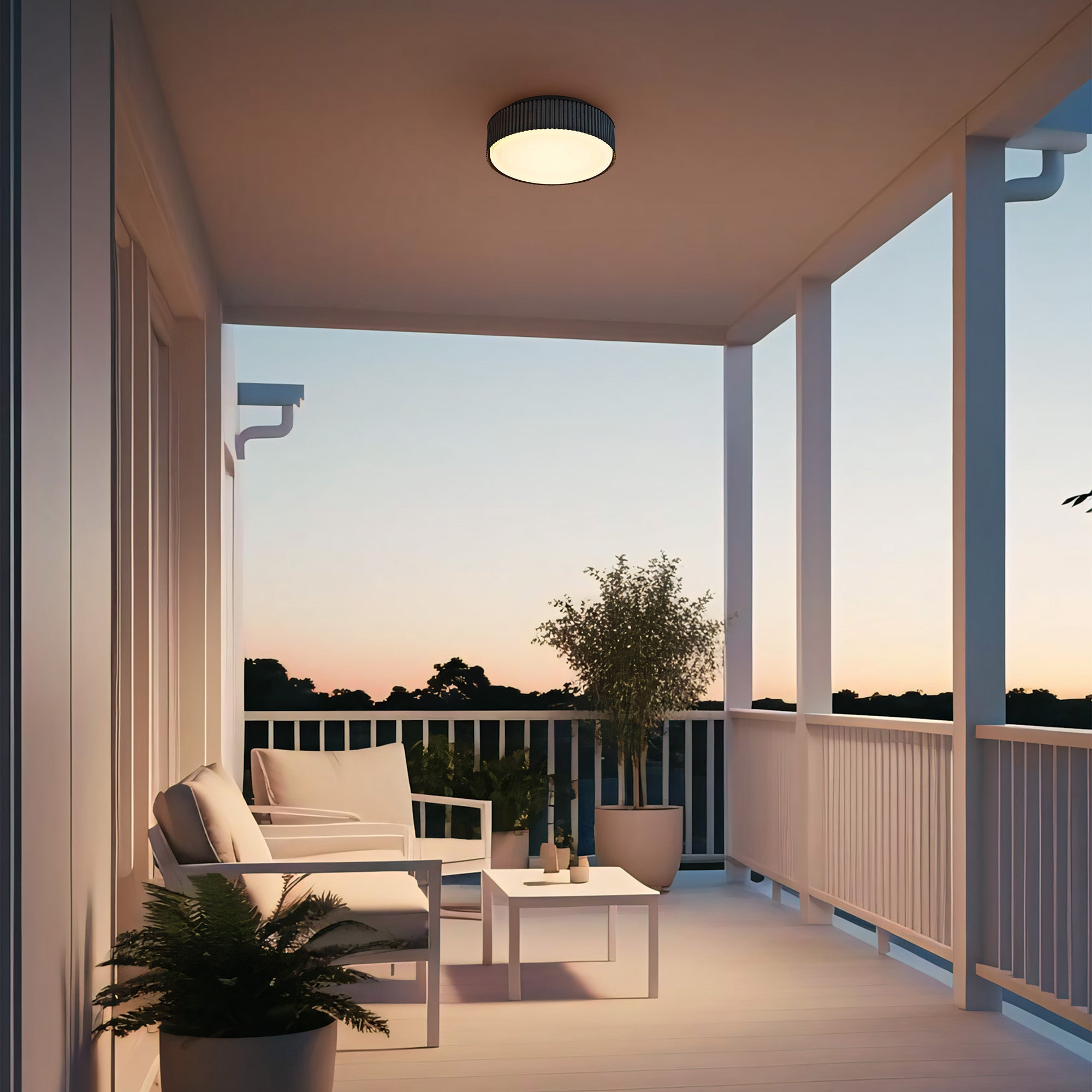 Alteck CHANNEL 9-Inch Black LED Outdoor Flush Mount Light - AFM0064-5CCT-W-BK - Application Exterior Image