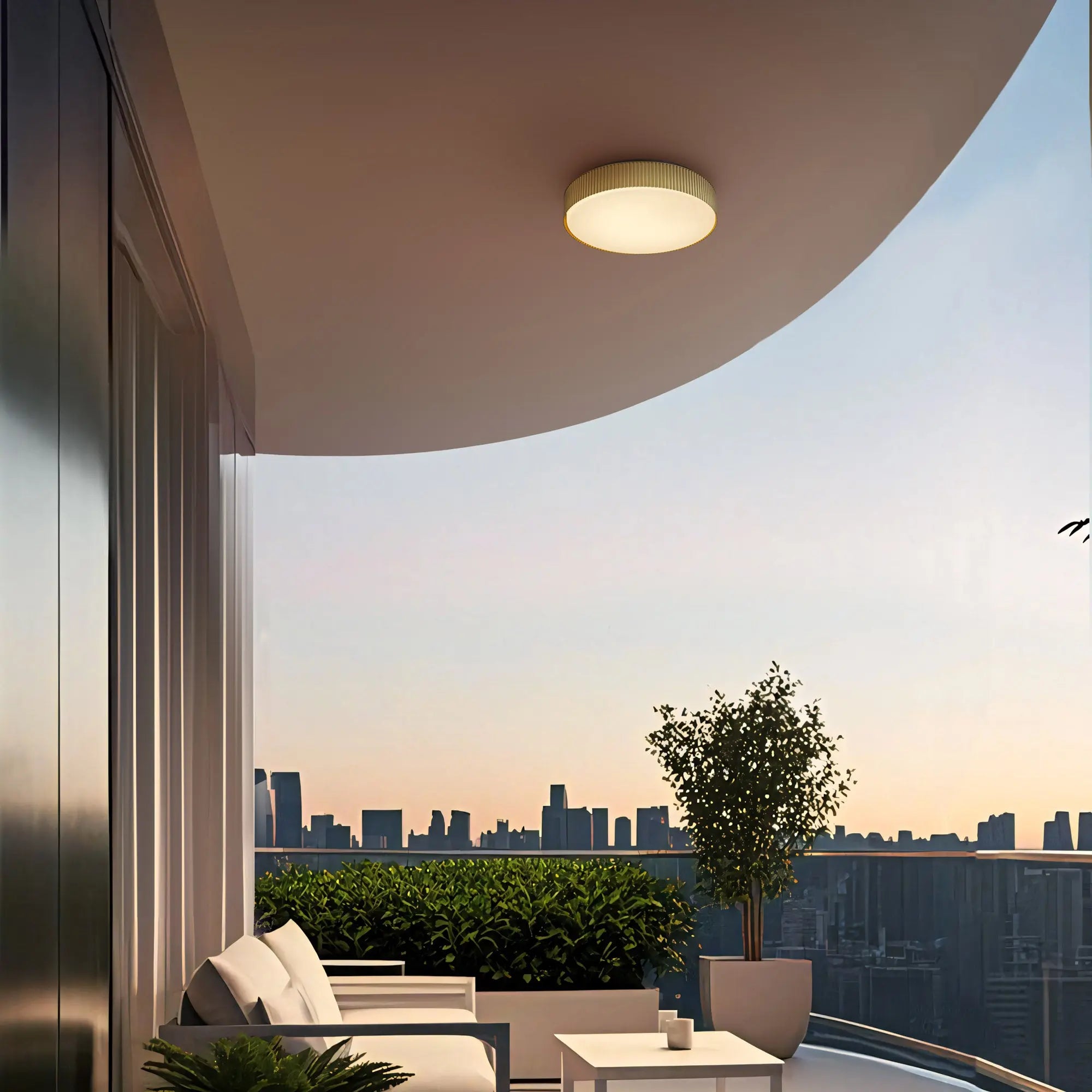 Alteck CHANNEL 13-Inch Black LED Outdoor Flush Mount Light - AFM0065-5CCT-W-BK/PB - Application Exterior Image