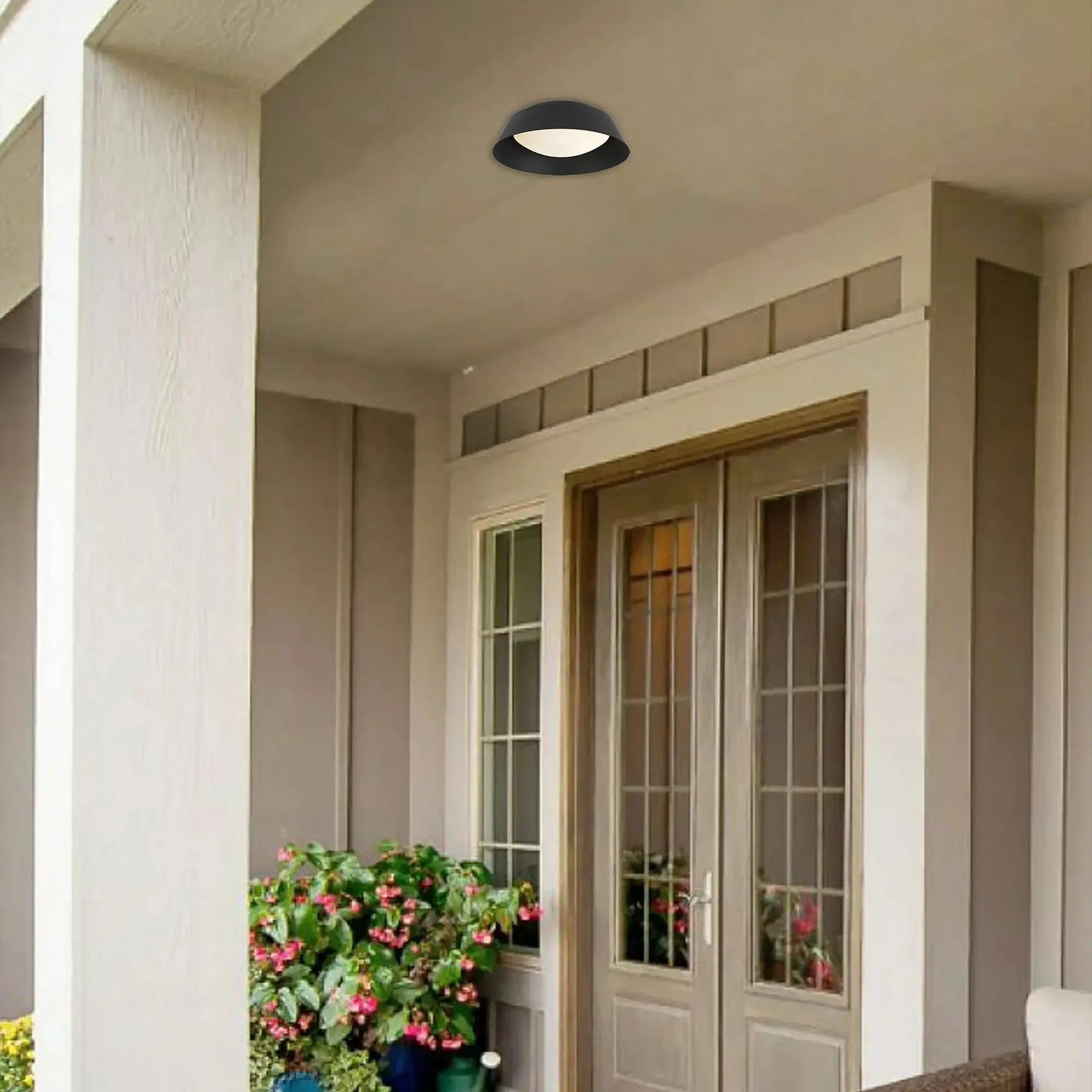 Alteck Pez 11-Inch Black LED Outdoor Flush Mount Light - AFM0066-5CCT-W-BK - Application Exterior Image