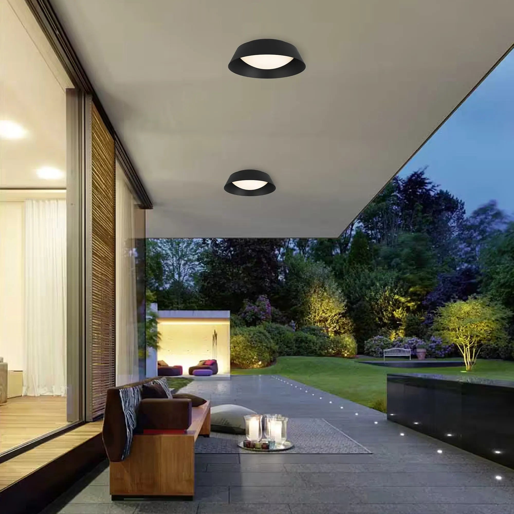 Alteck Pez 15-Inch Black LED Outdoor Flush Mount Light - AFM0067-5CCT-W-BK - Application Exterior Image