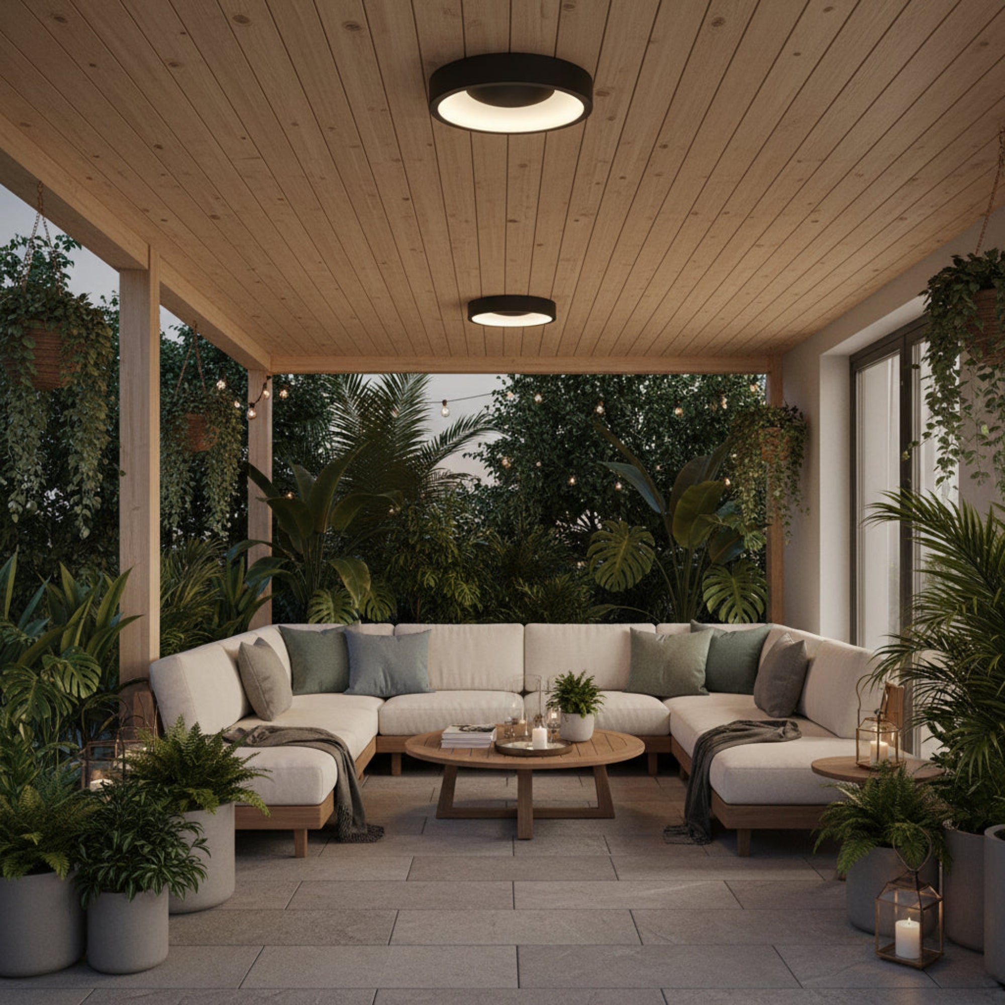 Alteck Stellar 11-Inch Black LED Outdoor Flush Mount Light - AFM0068-5CCT-W-BK - Application Interior Image