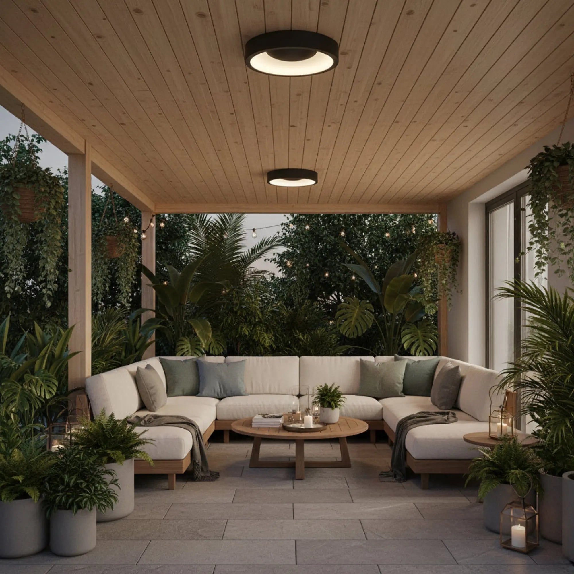 Alteck Stellar 11-Inch Black LED Outdoor Flush Mount Light - AFM0068-5CCT-W-BK - Application Interior Image