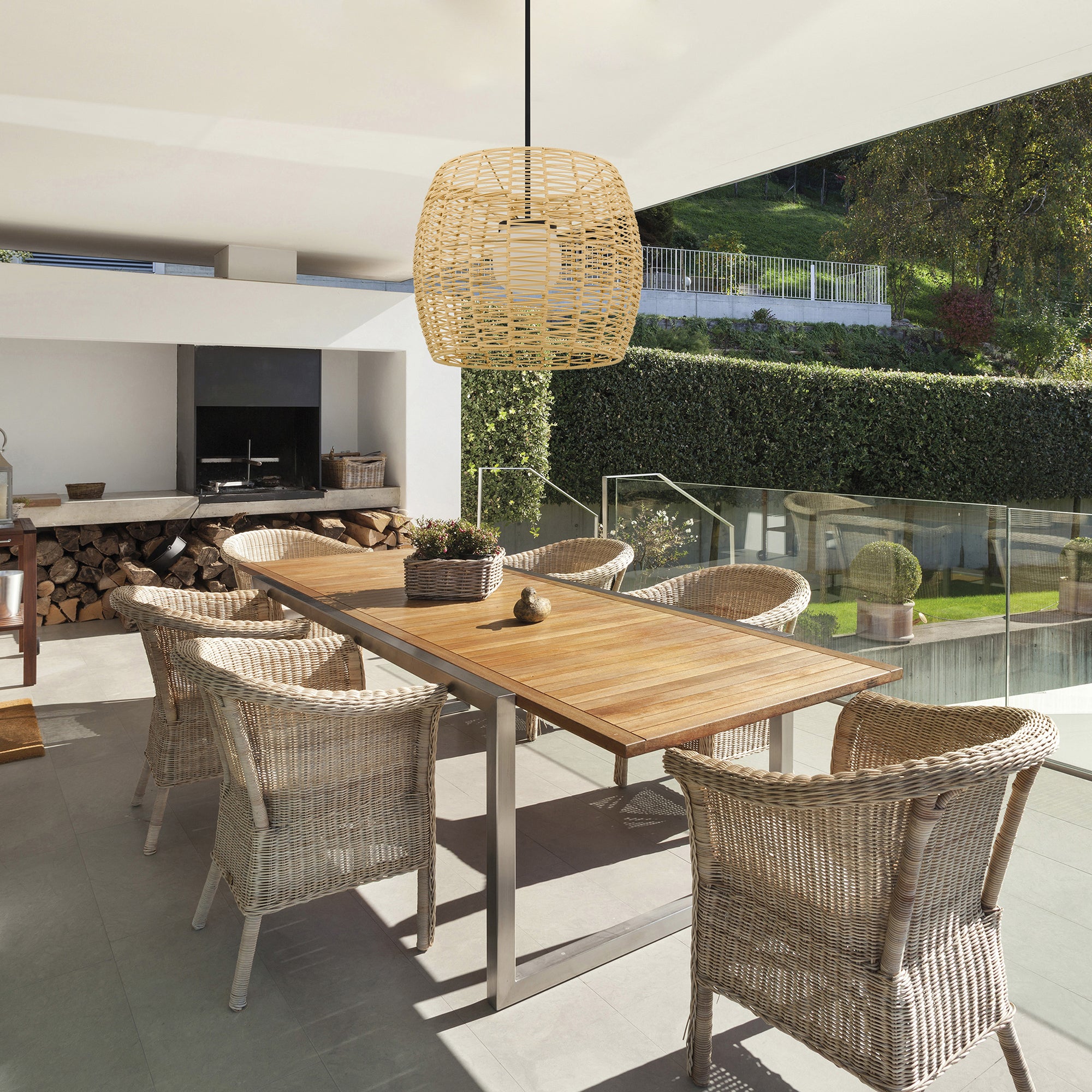 Alteck Aruba 24-Inch Black LED Outdoor Pendant Light - AP0151-5CCT-W-BK - Application Exterior Image
