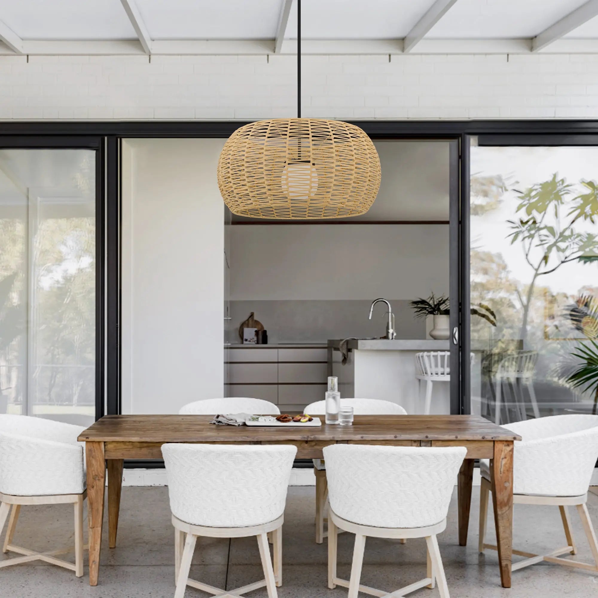Alteck Aruba 32-Inch Black LED Outdoor Pendant Light - AP0152-5CCT-W-BK - Application Interior Image