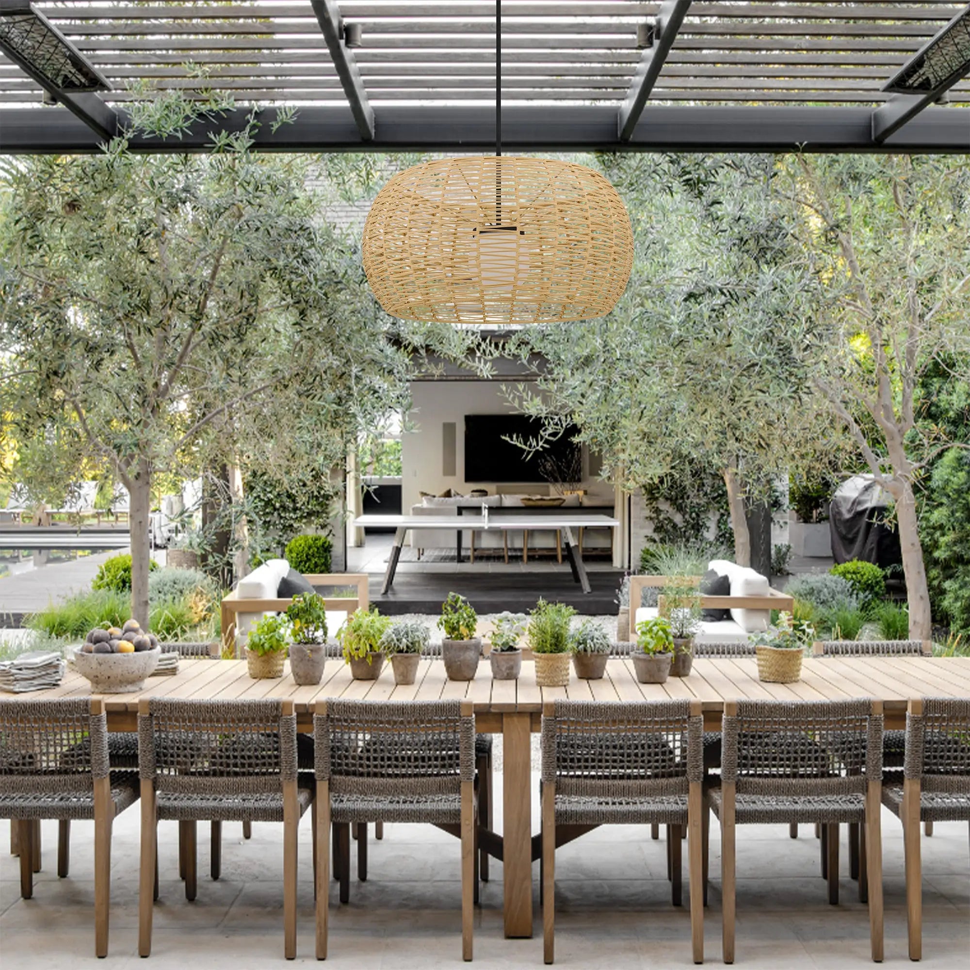 Alteck Aruba 32-Inch Black LED Outdoor Pendant Light - AP0152-5CCT-W-BK - Application Exterior Image