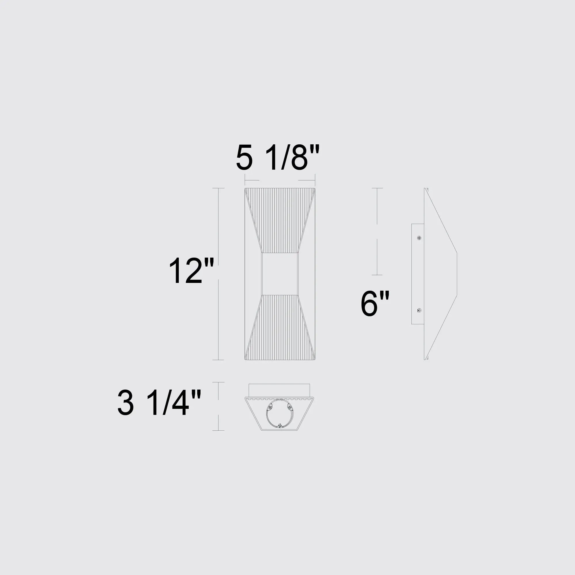 Alteck Ribbed 12-Inch Black 3-CCT LED Outdoor Wall Light - AW0009-3CCT-W-BK - Line Drawing