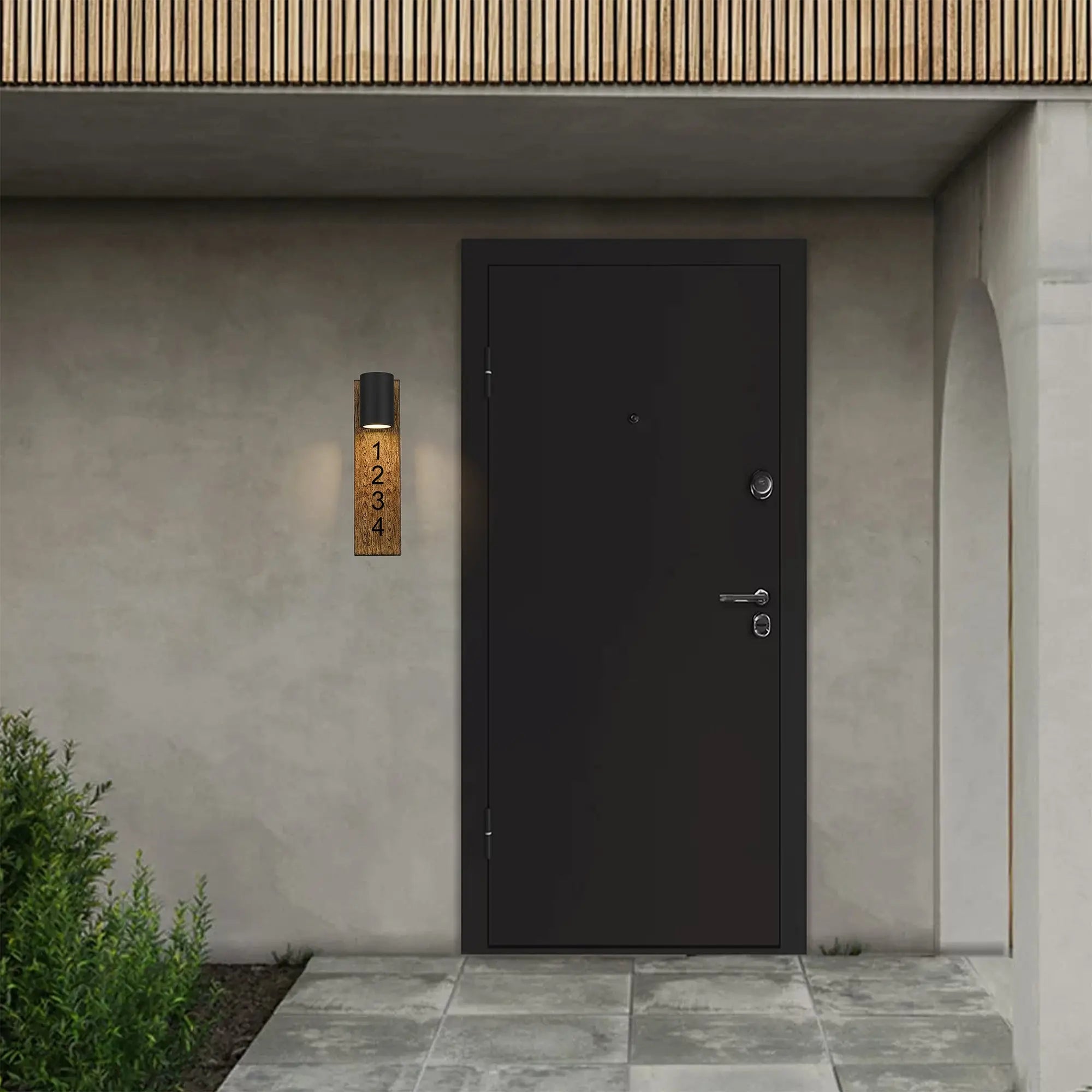 Alteck Woodone 19-Inch Black 3-CCT LED Outdoor Wall Light - AW0010-3CCT-W-BK - Application Exterior Image