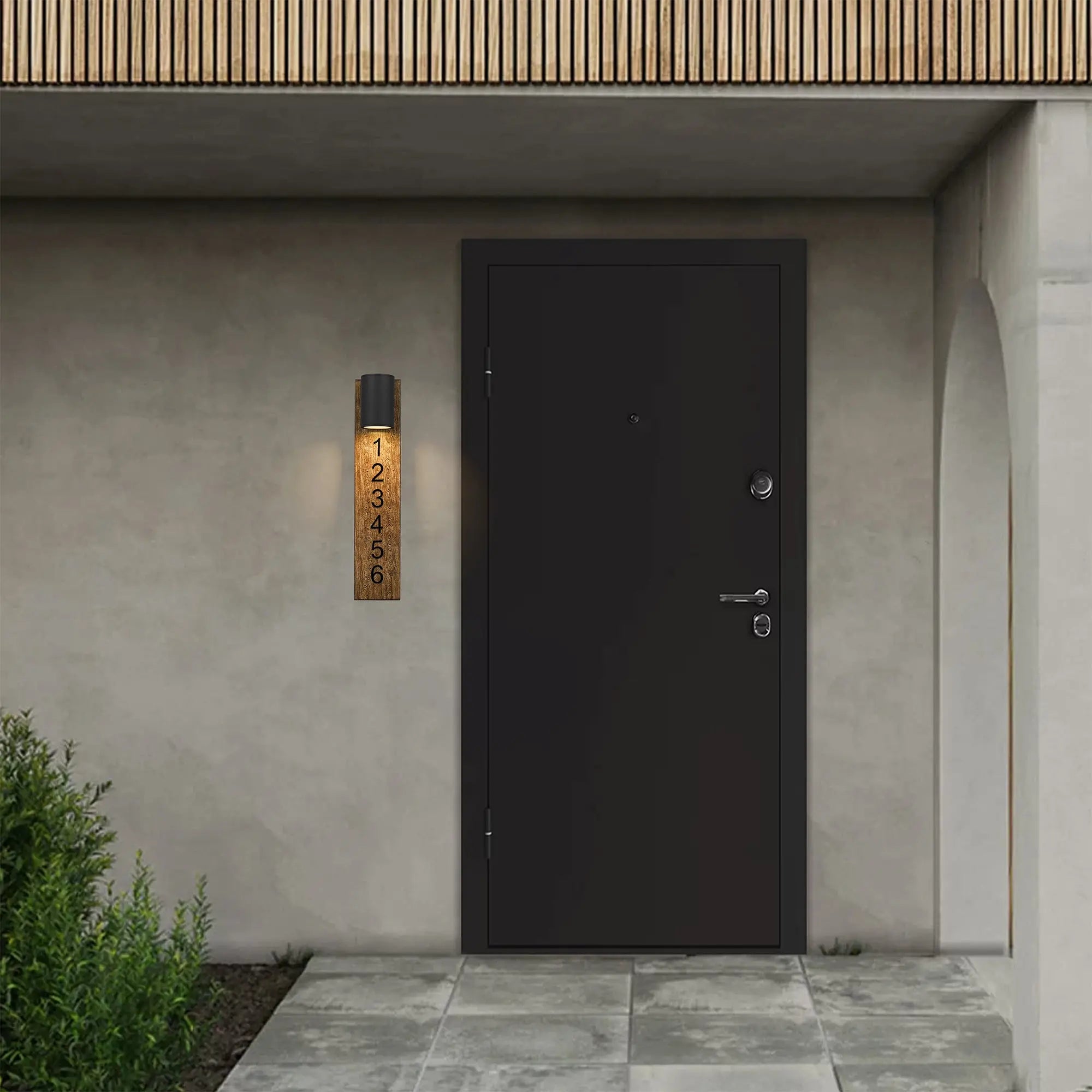 Alteck Woodone 26-Inch Black 3-CCT LED Outdoor Wall Light - AW0011-3CCT-W-BK - Application Exterior Image