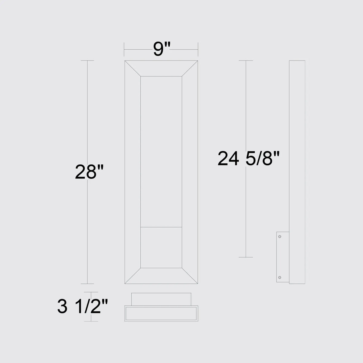 Alteck Paletto 28-Inch Black 3-CCT LED Outdoor Wall Light - AW0035-3CCT-W-BK - Line Drawing