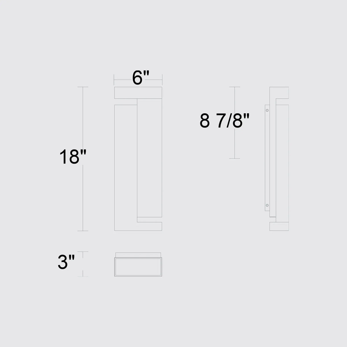 Alteck Dance 18-Inch Black 3-CCT LED Outdoor Wall Light - AW0037-3CCT-W-BK - Line Drawing