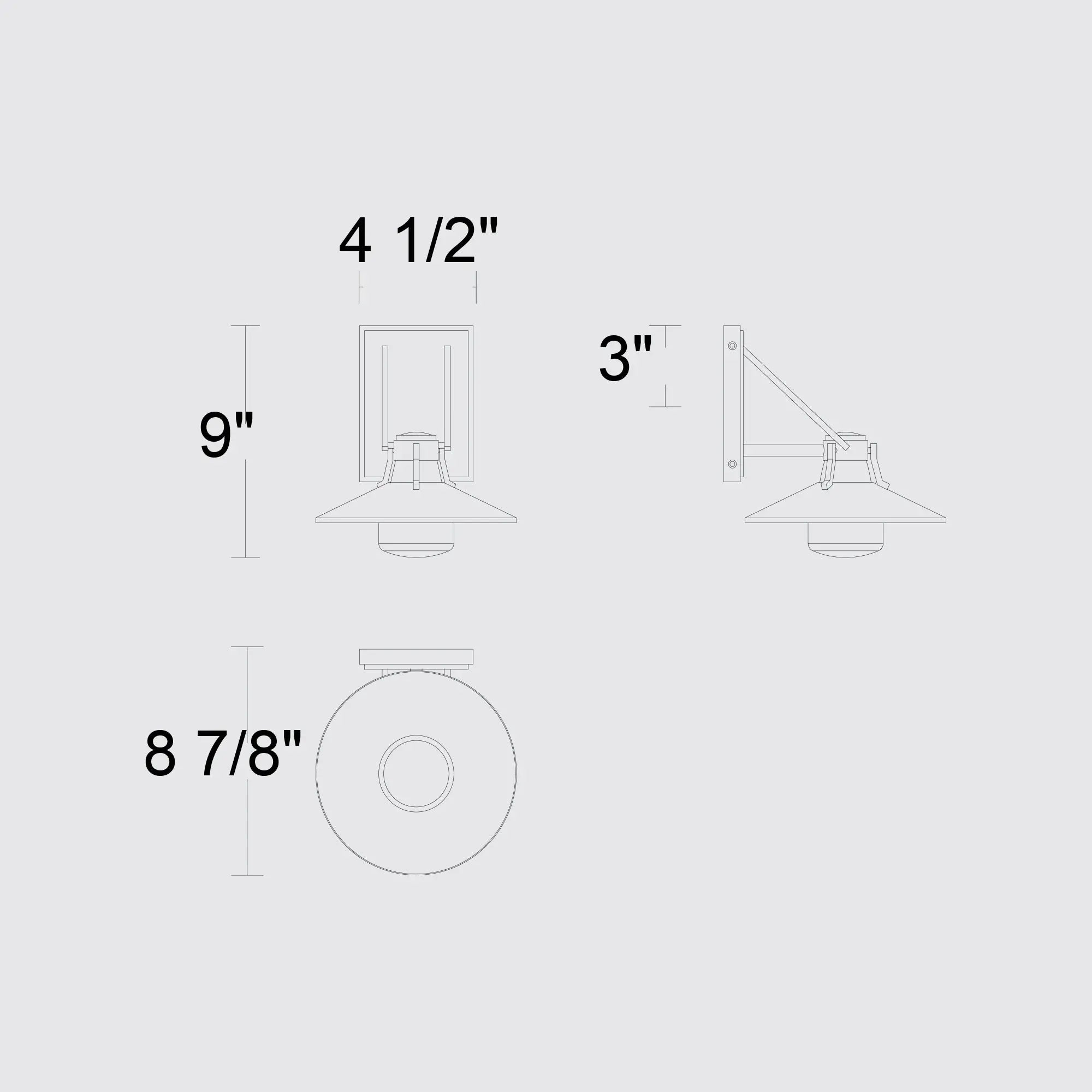 Alteck Radiant 9-Inch Black 3-CCT LED Outdoor Wall Light - AW0043-3CCT-W-BK - Line Drawing