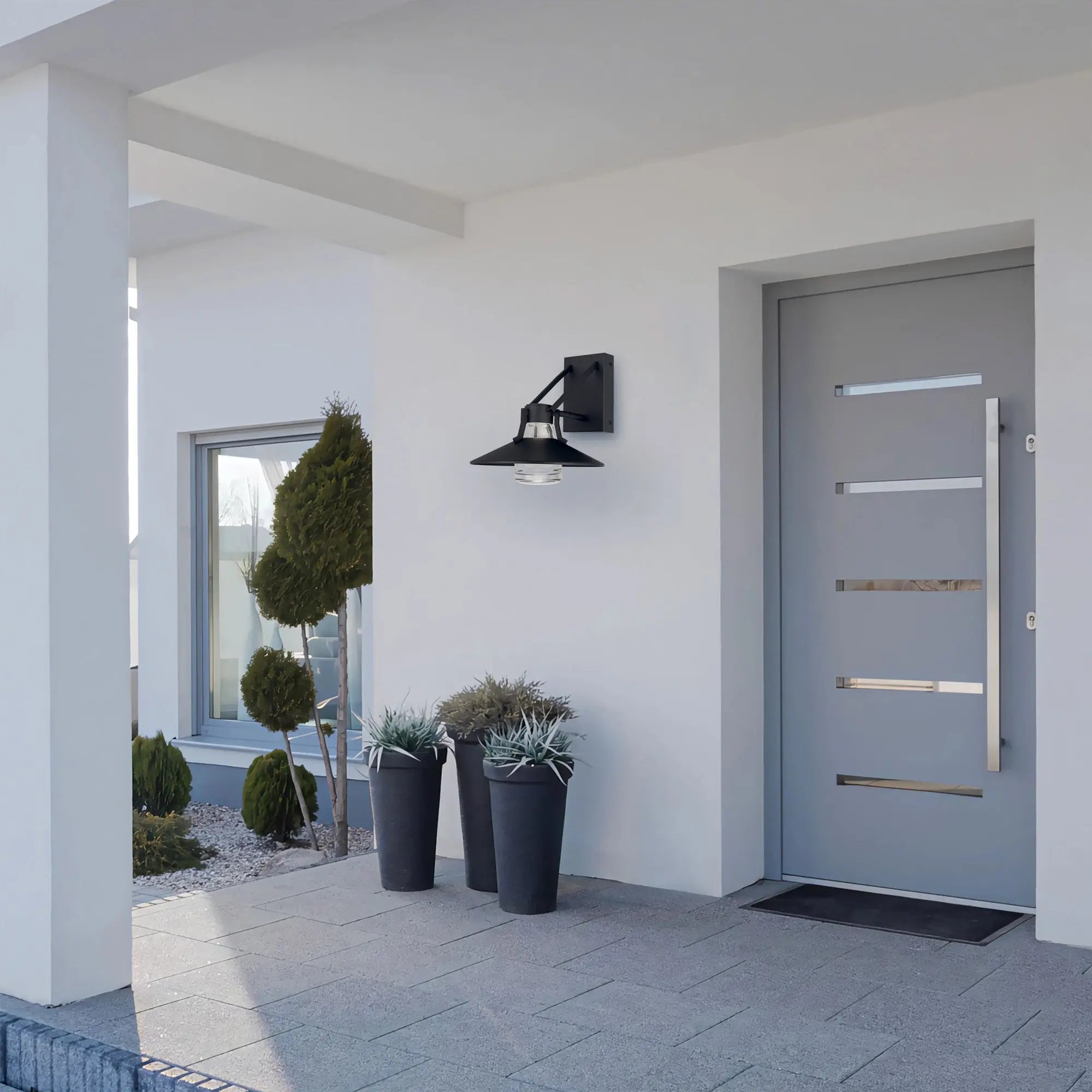 Alteck Radiant 10.5-Inch Black 3-CCT LED Outdoor Wall Light - AW0044-3CCT-W-BK - Application Exterior Image