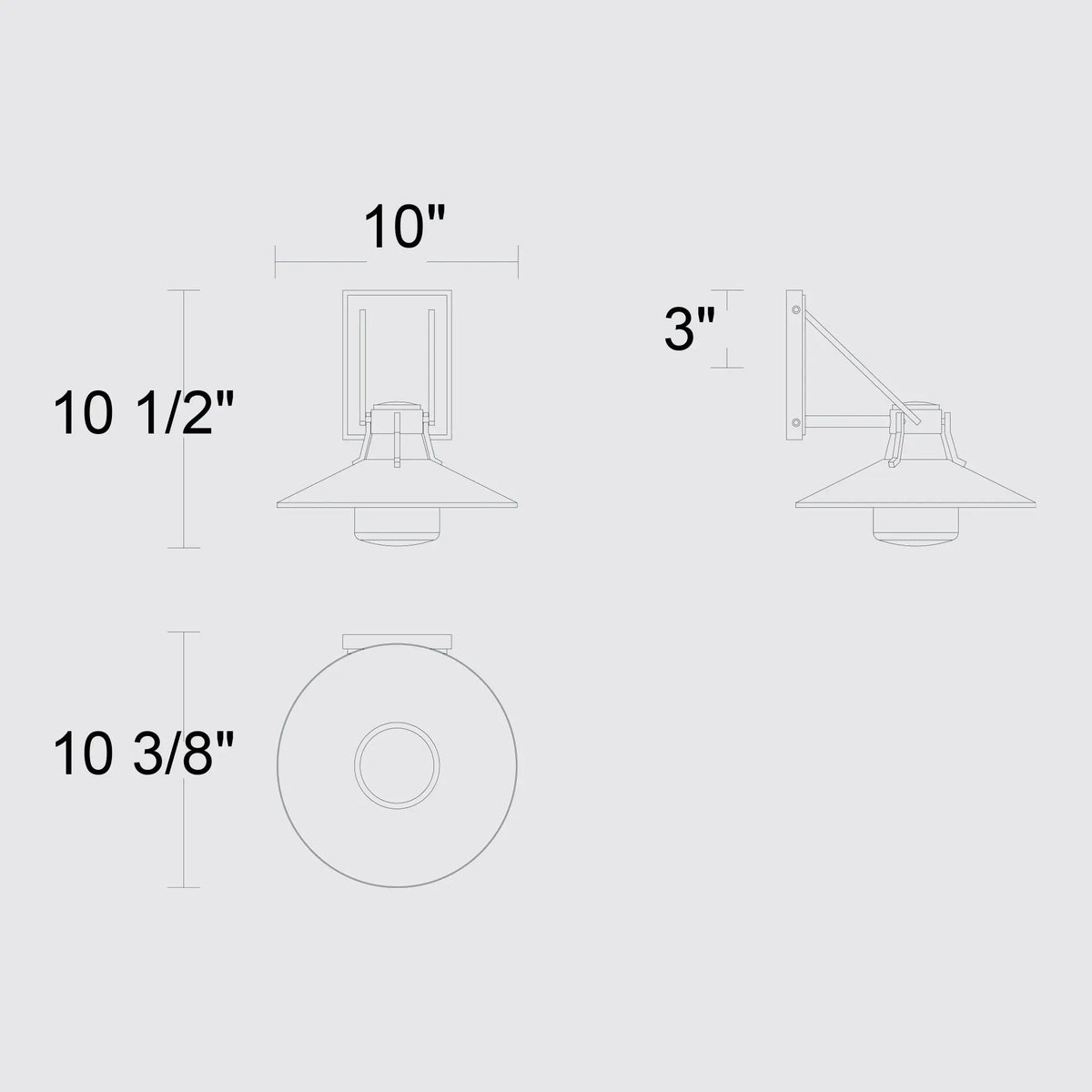 Alteck Radiant 10.5-Inch Black 3-CCT LED Outdoor Wall Light - AW0044-3CCT-W-BK - Line Drawing