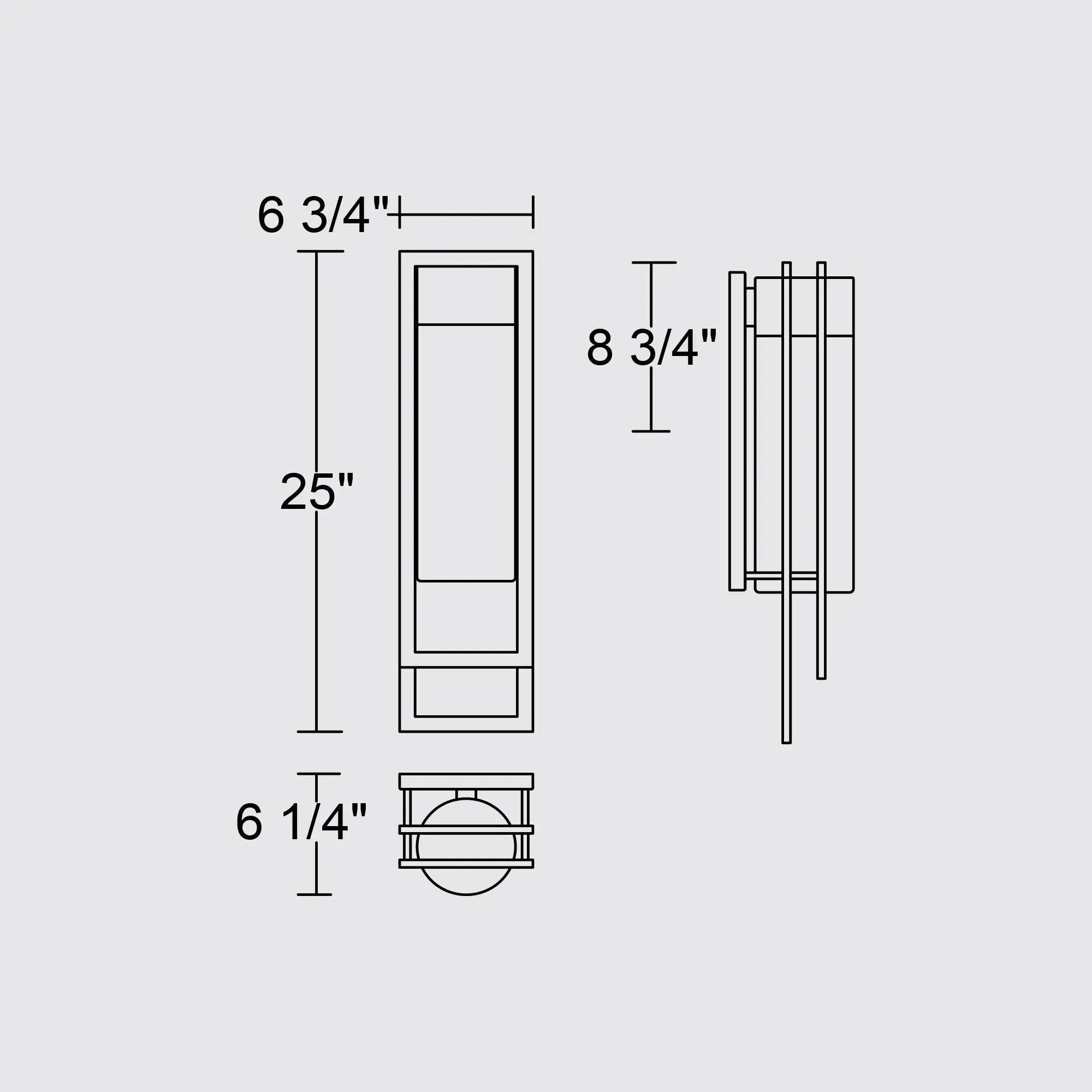Alteck 2 Step 25-Inch Black 3-CCT LED Outdoor Wall Light - AW0052-3CCT-W-BK - Line Drawing
