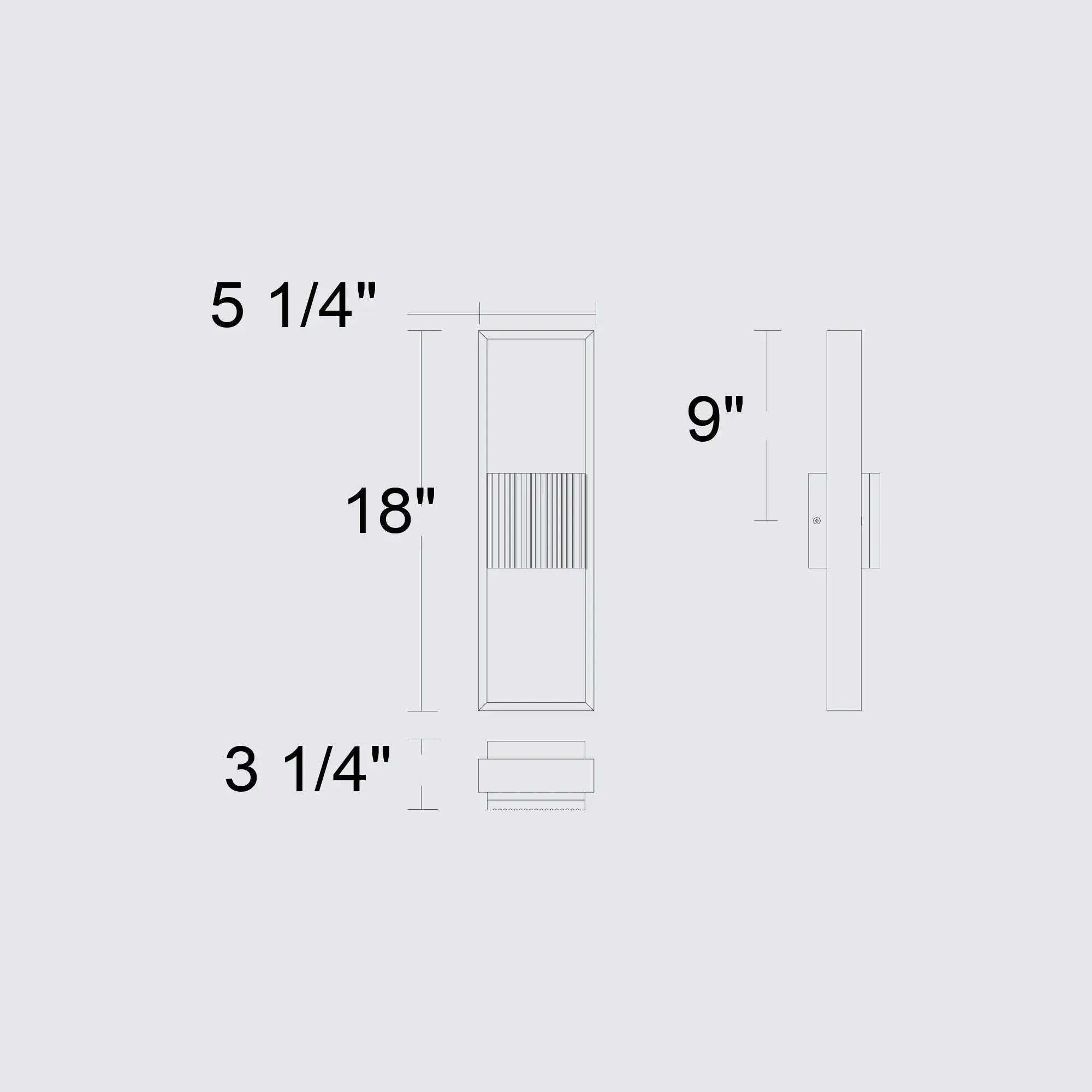 Alteck Miami 18-Inch Black 3-CCT LED Outdoor Wall Light - AW0056-3CCT-W-BK - Line Drawing