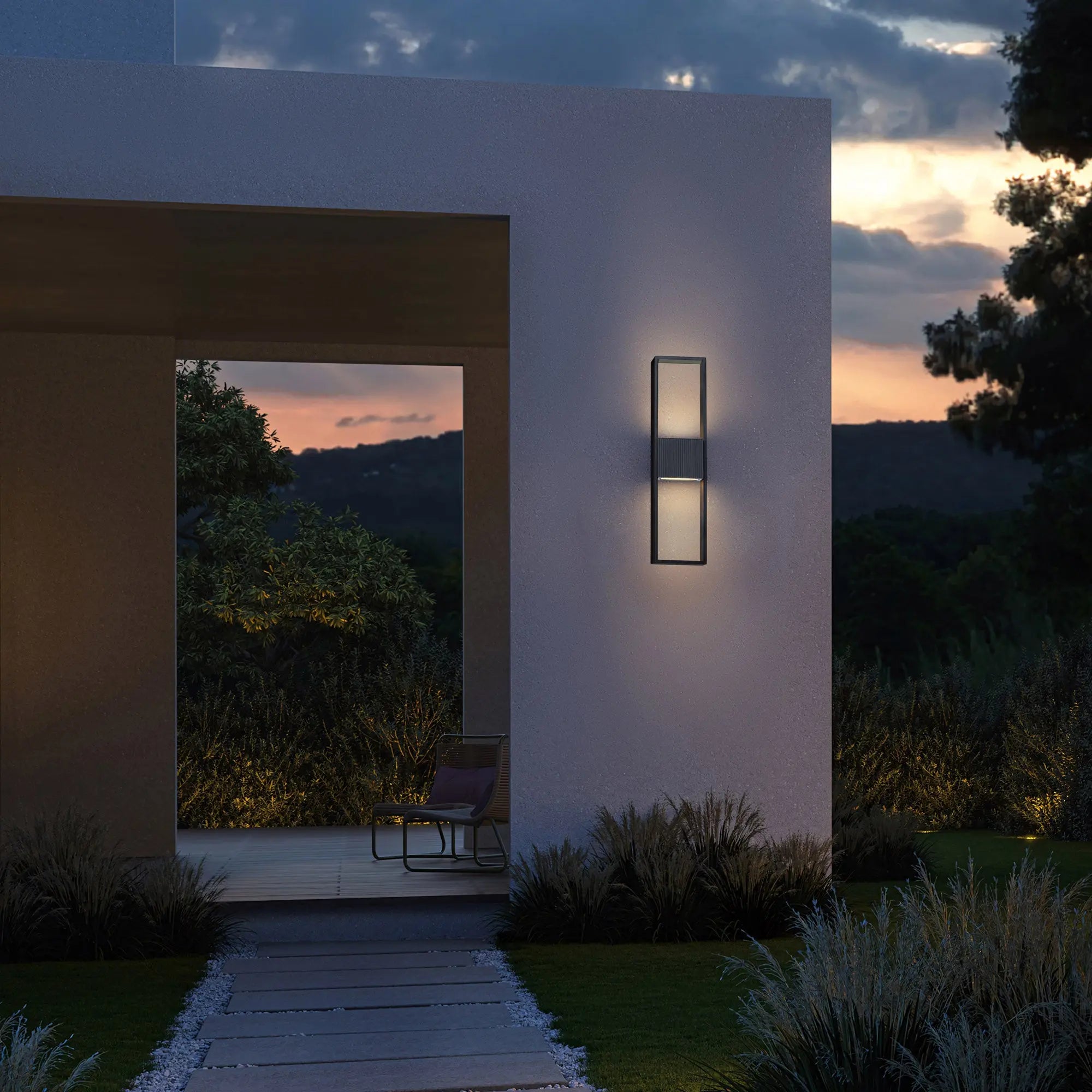 Alteck Miami 24-Inch Black 3-CCT LED Outdoor Wall Light - AW0057-3CCT-W-BK - Application Exterior Image