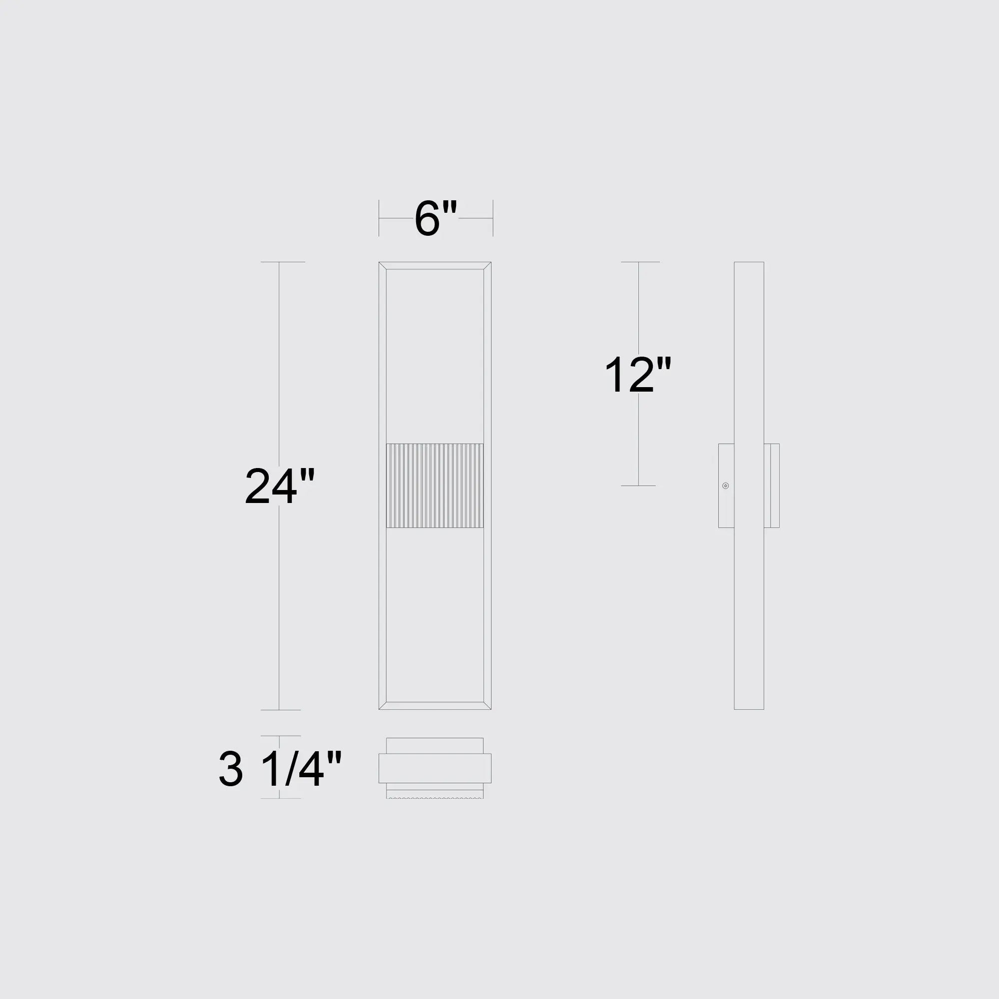 Alteck Miami 24-Inch Black 3-CCT LED Outdoor Wall Light - AW0057-3CCT-W-BK - Line Drawing