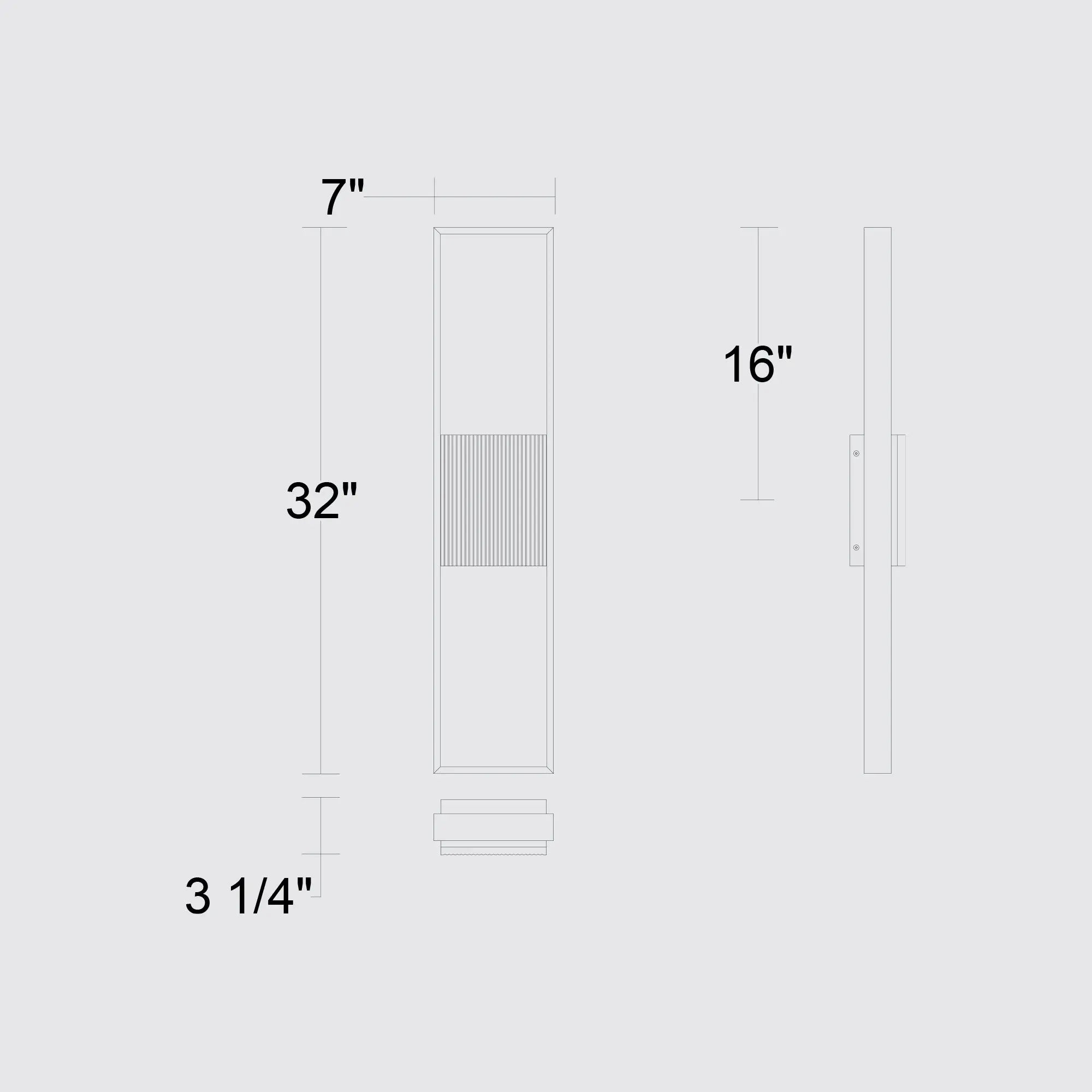 Alteck Miami 32-Inch Black 3-CCT LED Outdoor Wall Light - AW0058-3CCT-W-BK - Line Drawing