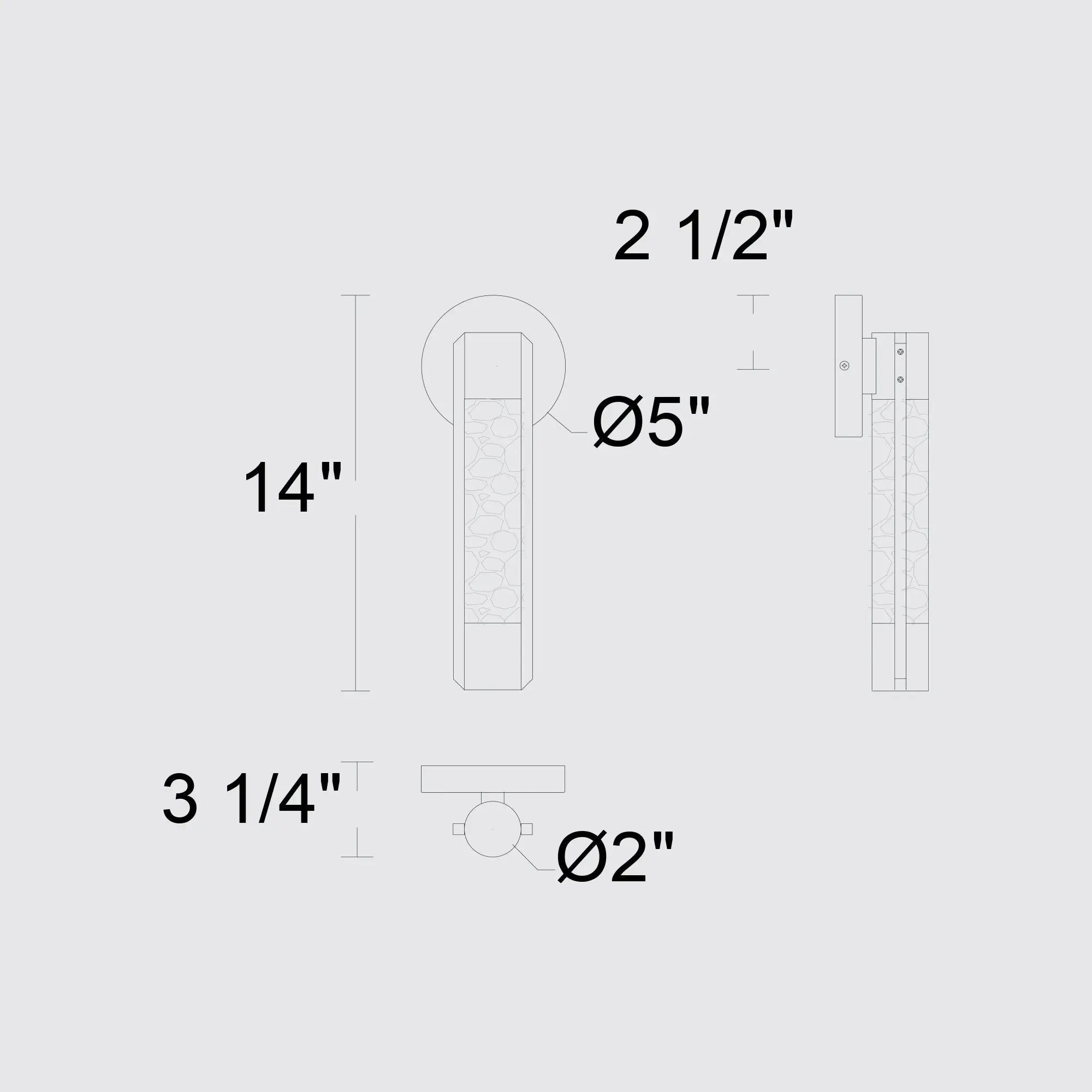 Alteck TIG 14-Inch Black 3-CCT LED Outdoor Wall Light - AW0087-3CCT-W-BK - Line Drawing