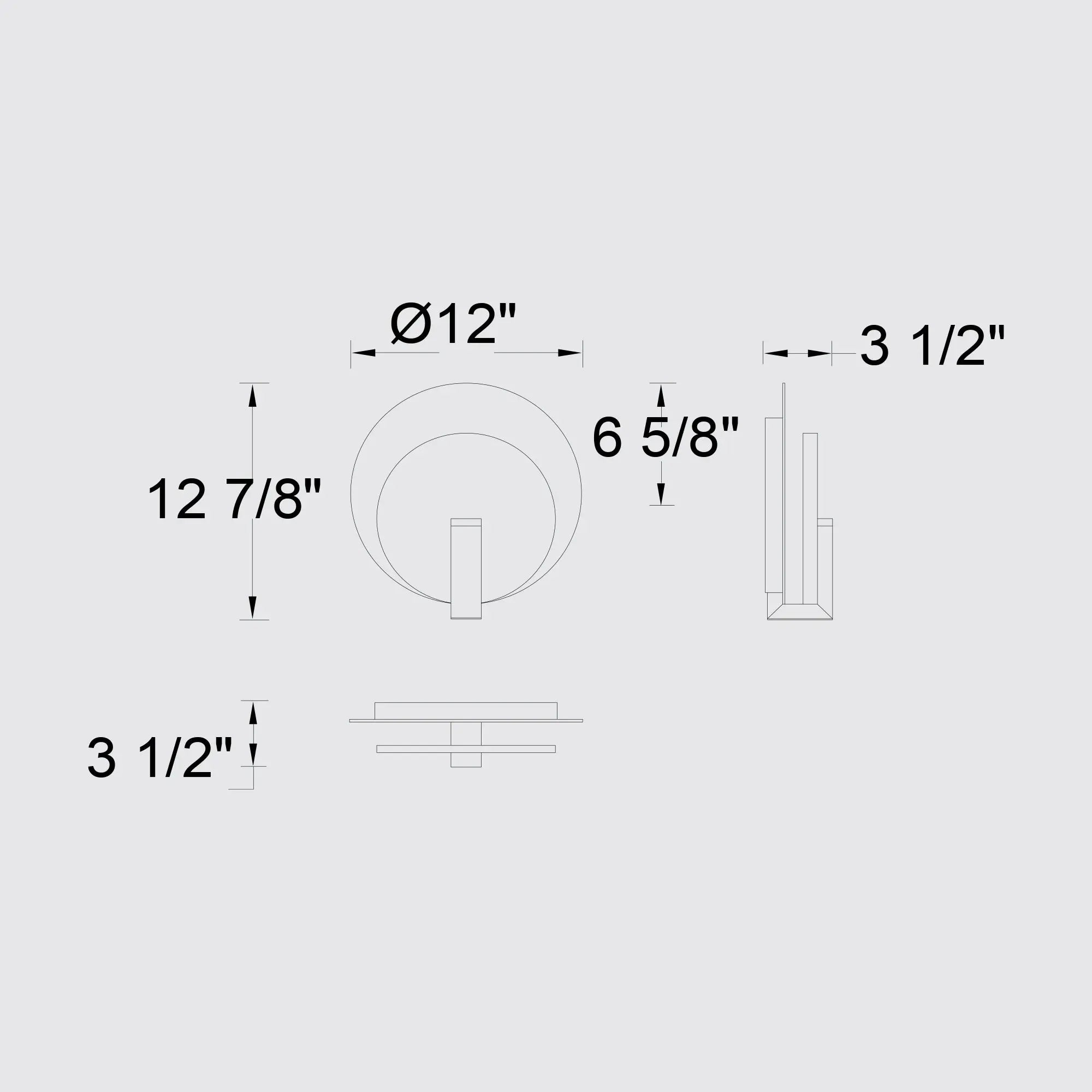 Alteck Eclipse 12.75-Inch Black 3-CCT LED Outdoor Wall Light - AW0089-3CCT-W-BK/PB - Line Drawing