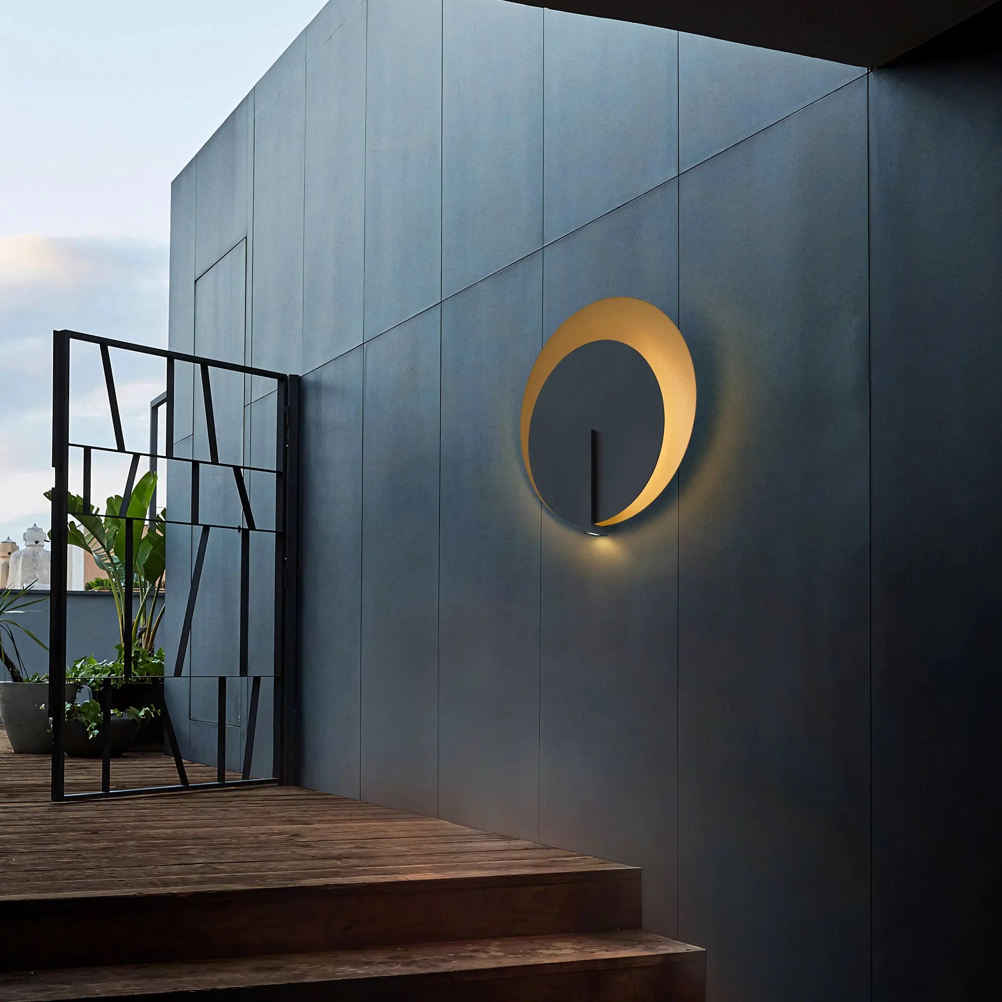 Alteck Eclipse 24.75-Inch Black 3-CCT LED Outdoor Wall Light - AW0091-3CCT-W-BK/PB - Application Exterior Image