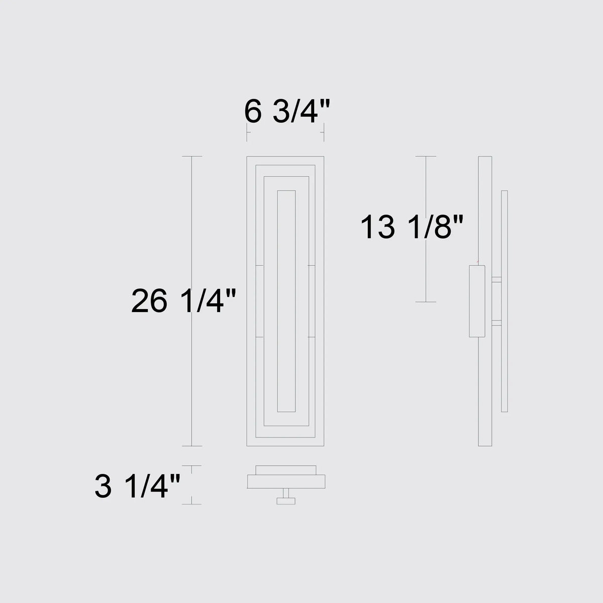 Alteck Panels 26.25-Inch Dark Bronze 3-CCT LED Outdoor Wall Light - AW0100-3CCT-W-DB - Line Drawing