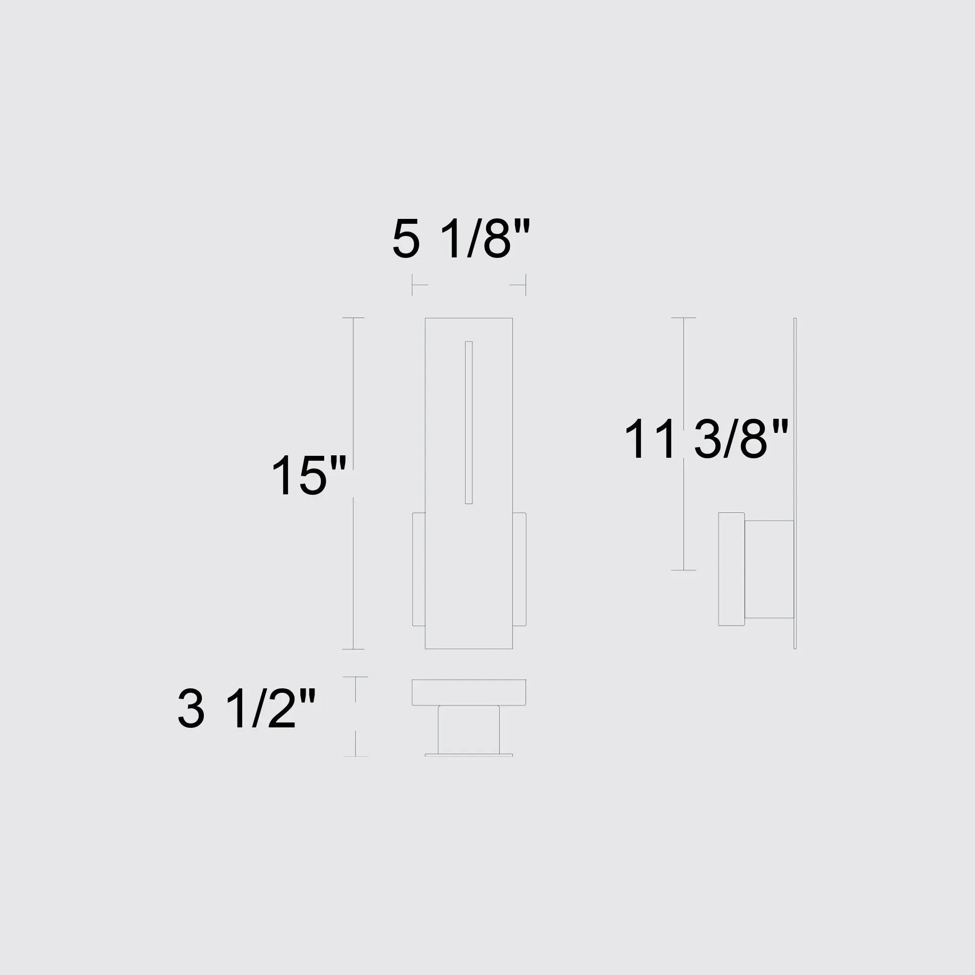 Alteck Slot 15-Inch Black 3-CCT LED Outdoor Wall Light - AW0109-3CCT-W-BK - Line Drawing