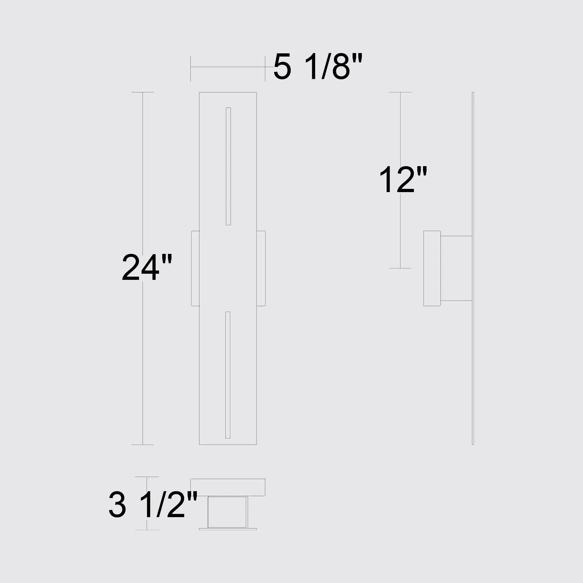 Alteck Slot 24-Inch Black 3-CCT LED Outdoor Wall Light - AW0110-3CCT-W-BK - Line Drawing