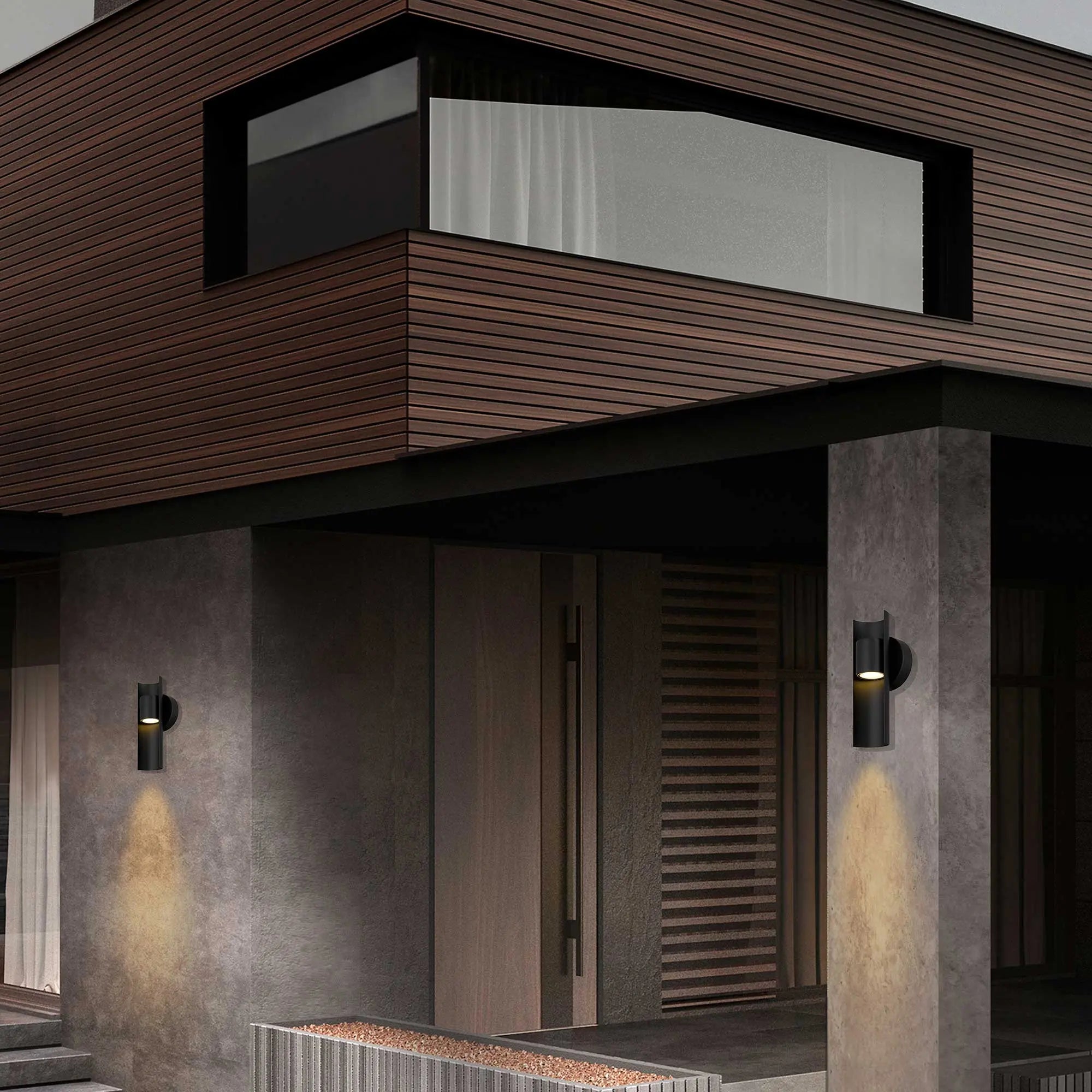 Alteck Hugo 11.5-Inch Black 3-CCT LED Outdoor Wall Light - AW0113-3CCT-W-BK - Application Exterior Image