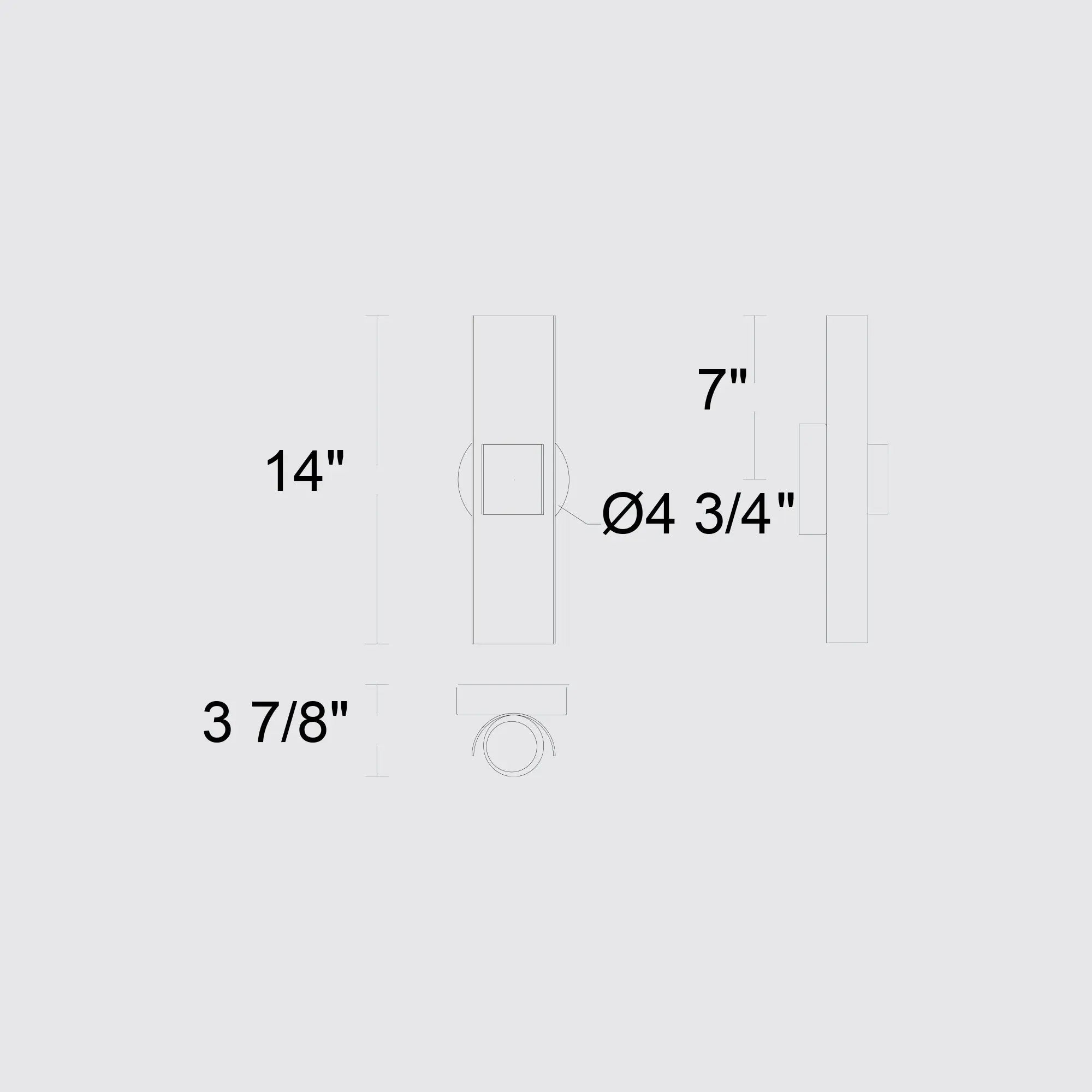Alteck Hugo 14-Inch Black 3-CCT LED Outdoor Wall Light - AW0114-3CCT-W-BK - Line Drawing
