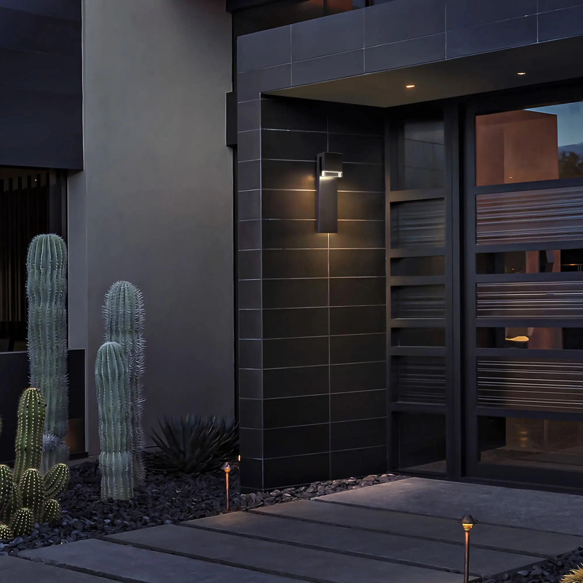 Alteck Lagos 24-Inch Black 3-CCT LED Outdoor Wall Light - AW0118-3CCT-W-BK - Application Exterior Image