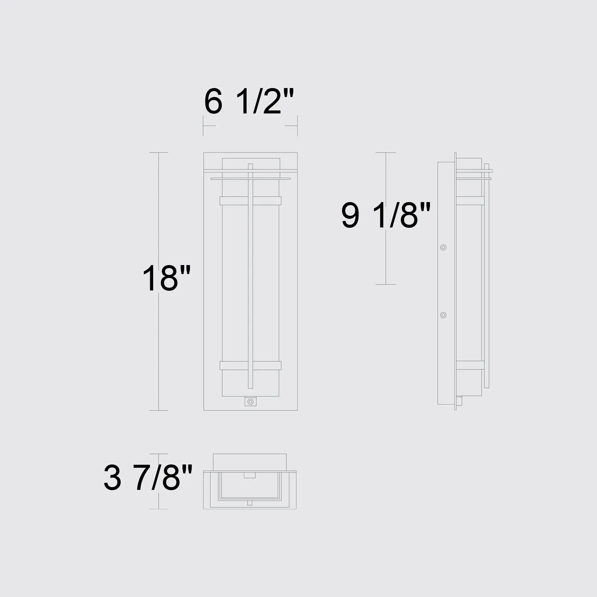 Alteck Frank 18-Inch Black 3-CCT LED Outdoor Wall Light - AW0137-3CCT-W-BK - Line Drawing