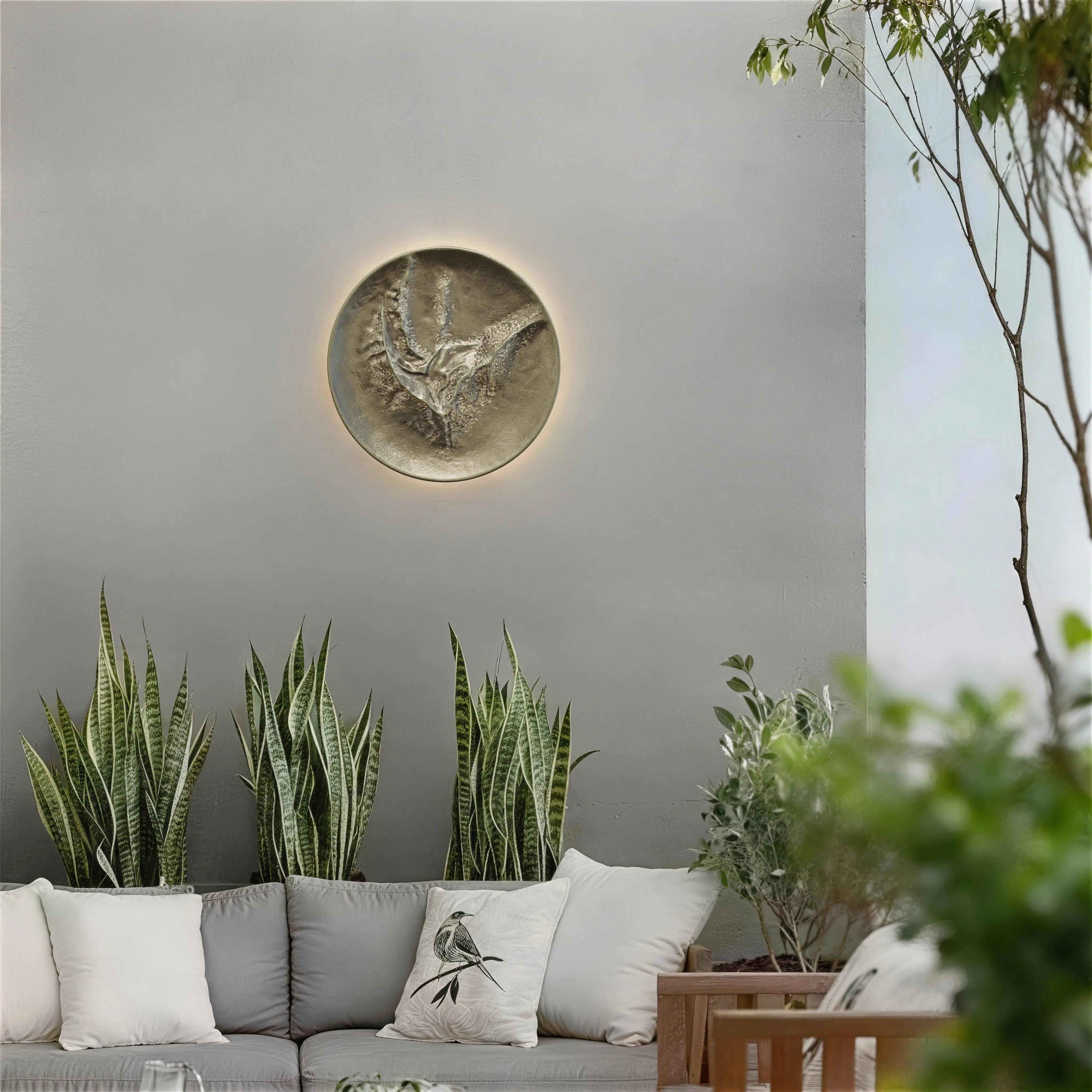 Alteck Moon 16-Inch Painted Washed Brass LED Outdoor Wall Light - AW0167-5CCT-W-PWB - Product Image 3