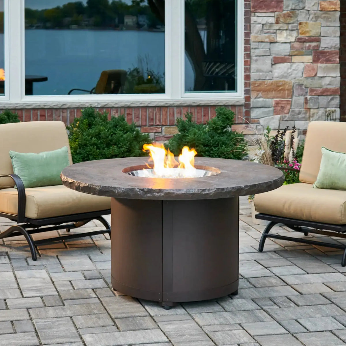 Beacon 48″ Round Gas Fire Table – Marbleized Noche – The Outdoor GreatRoom Company The Outdoor GreatRoom Company