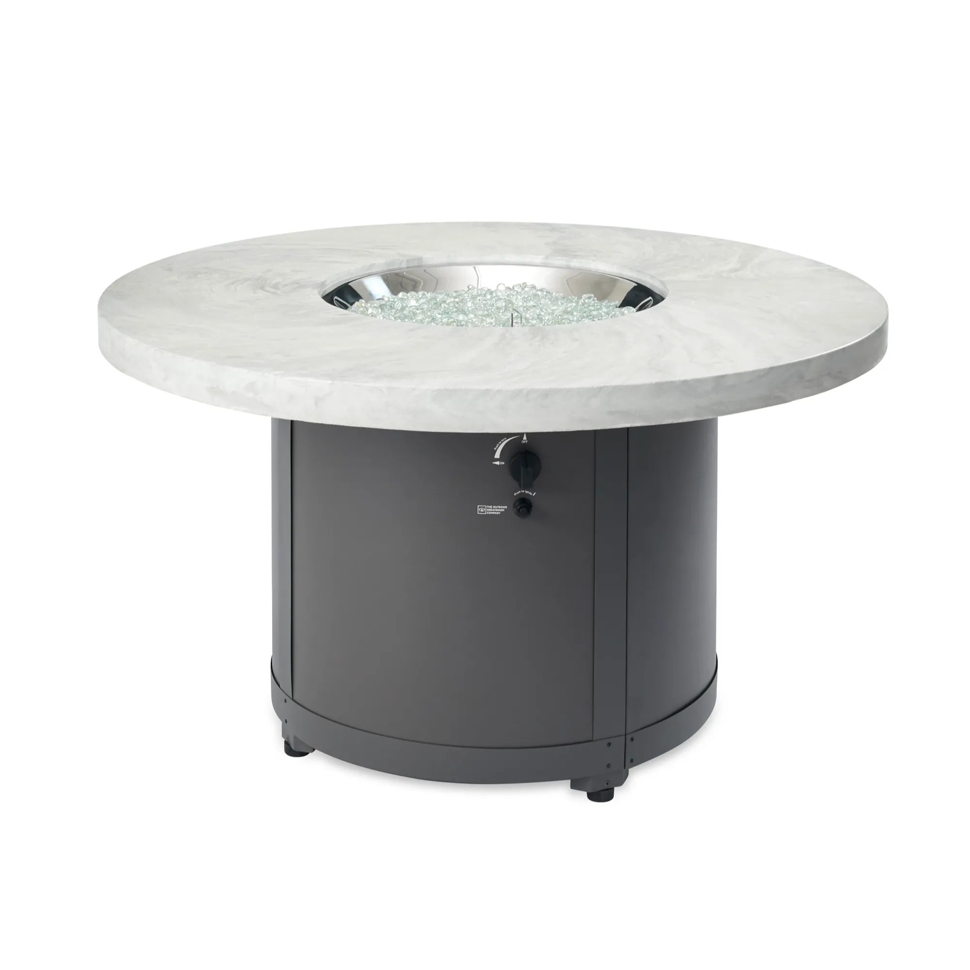 Beacon 48″ Round Gas Fire Table – White Onyx – The Outdoor GreatRoom Company
