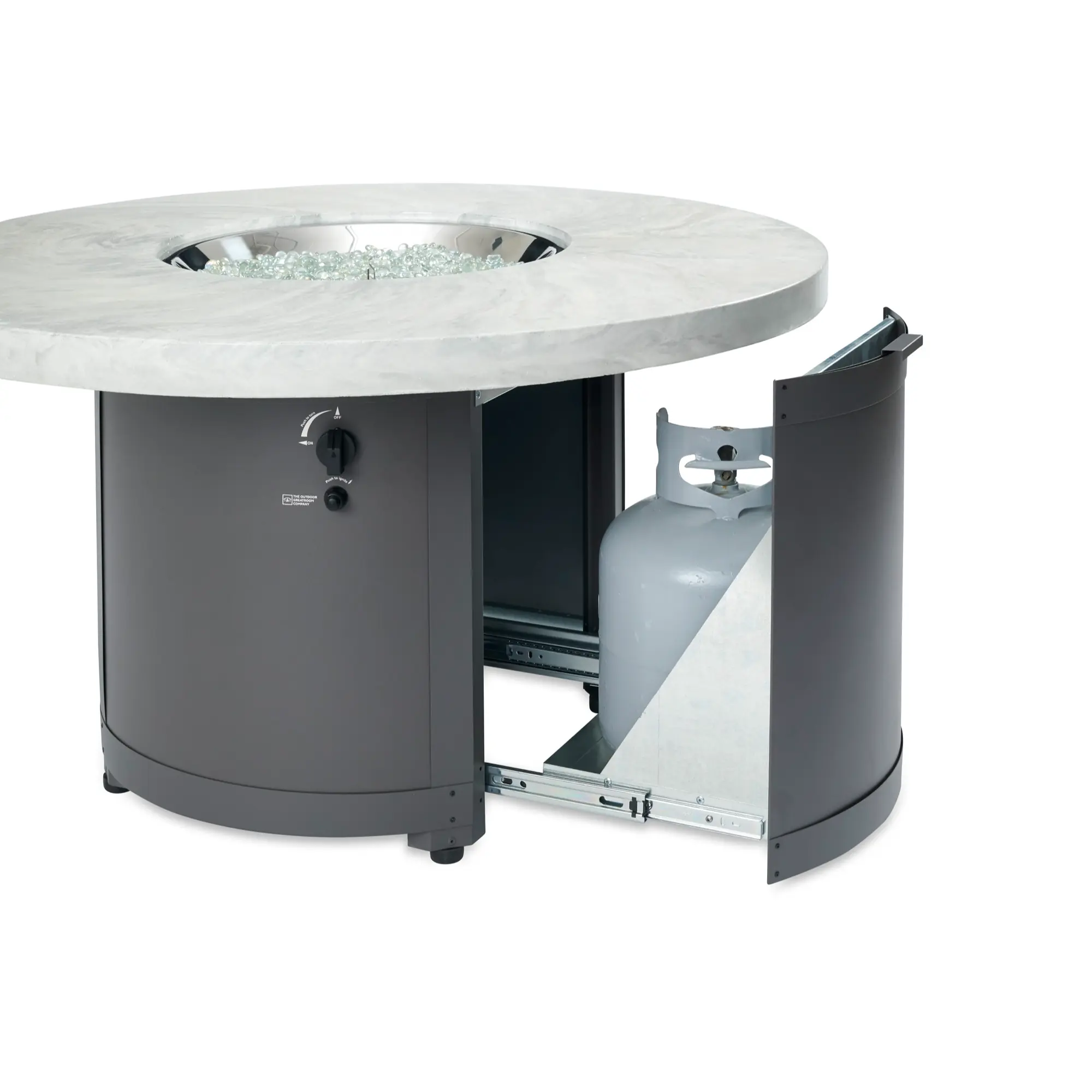 Beacon 48″ Round Gas Fire Table – White Onyx – The Outdoor GreatRoom Company