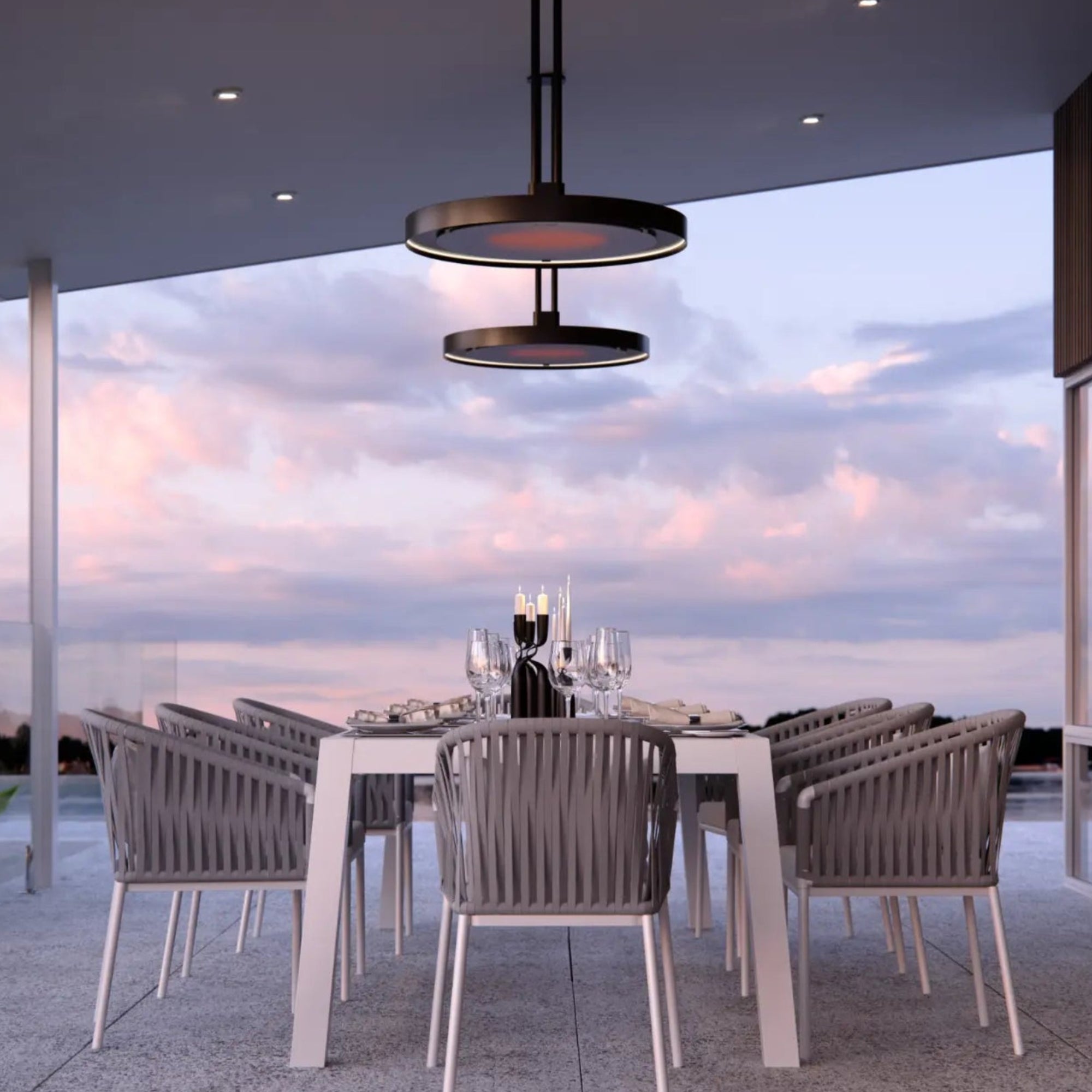 Eclipse Smart-Heat Electric Patio Heater with LED – Twin Pole Mount – 2900W – Bromic