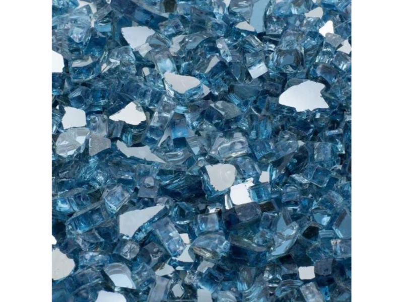 Sky Blue Reflective Fireglass – ½” Crushed (25 lb Tub)