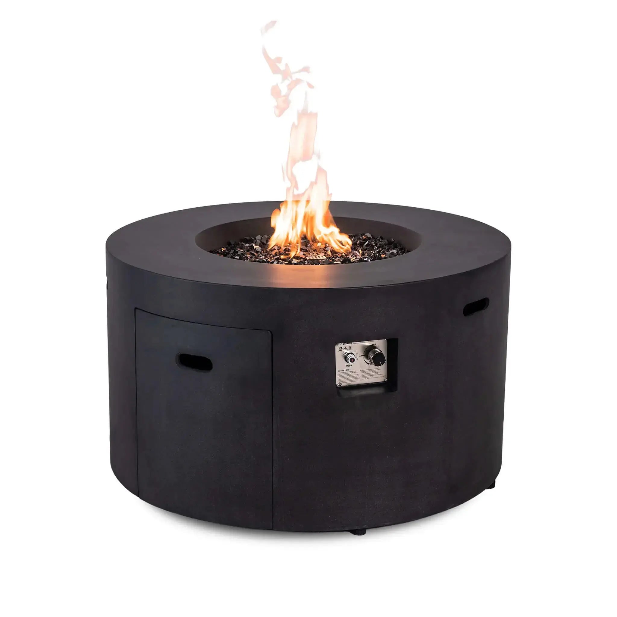Refuge 43″ Round GFRC Concrete Propane Fire Pit with Hidden Tank Drawer – Flame Havens Flame Havens